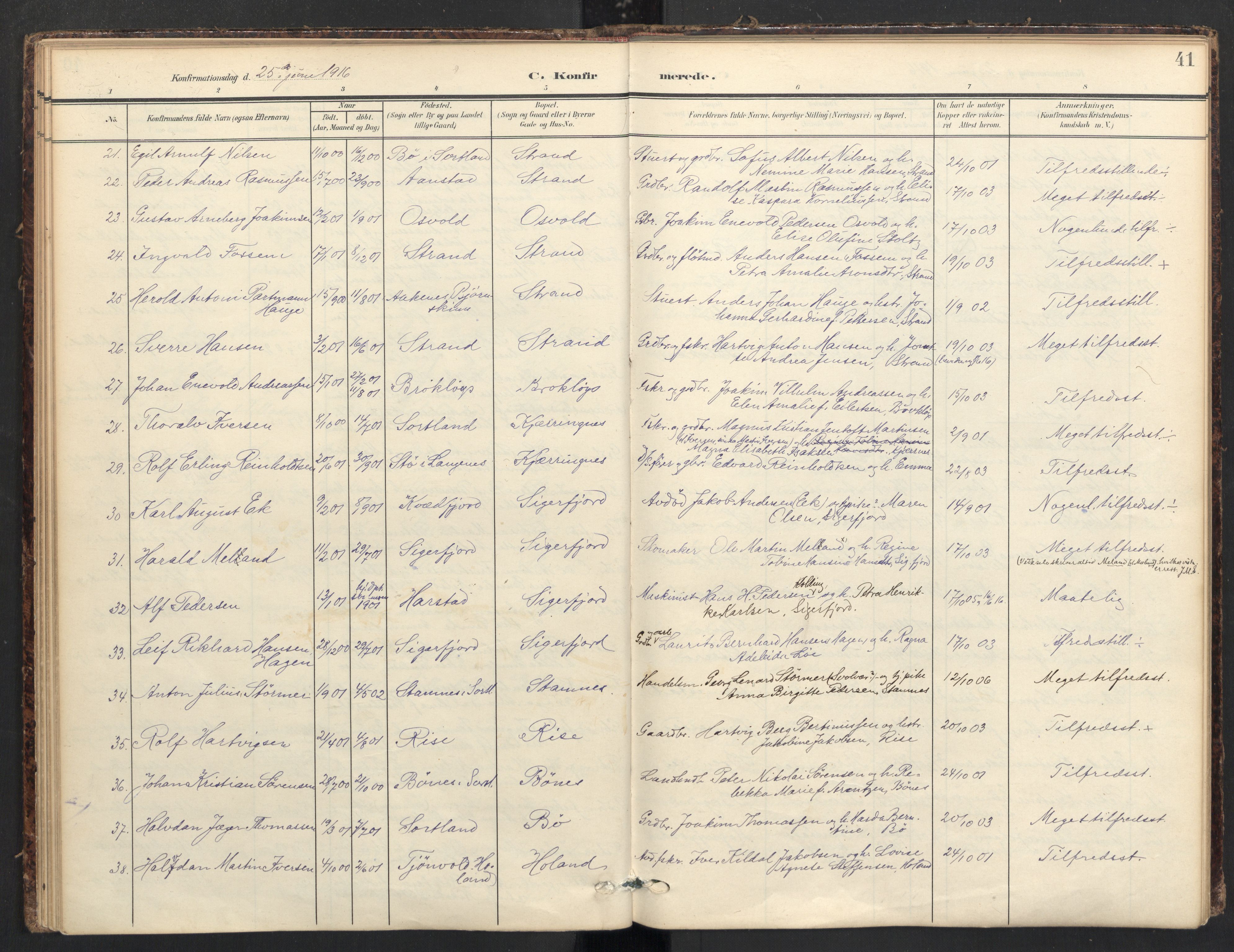 Ministerialprotokoller, klokkerbøker og fødselsregistre - Nordland, AV/SAT-A-1459/895/L1375: Parish register (official) no. 895A10, 1907-1938, p. 41