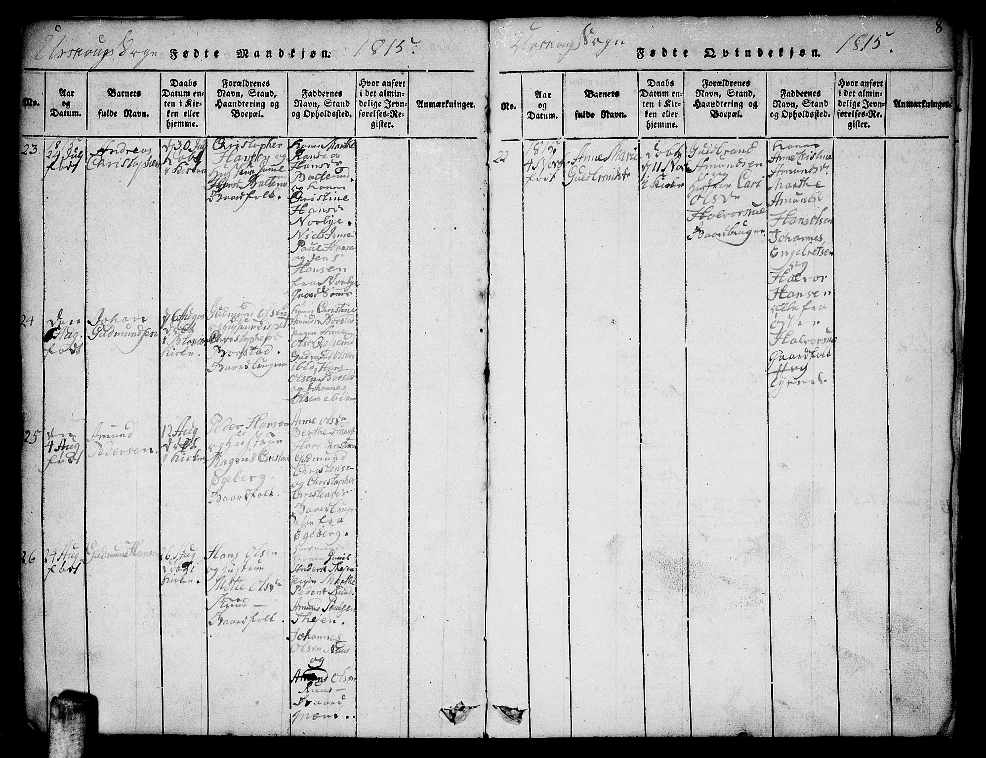 Aurskog prestekontor Kirkebøker, SAO/A-10304a/F/Fa/L0005: Parish register (official) no. I 5, 1814-1829, p. 8
