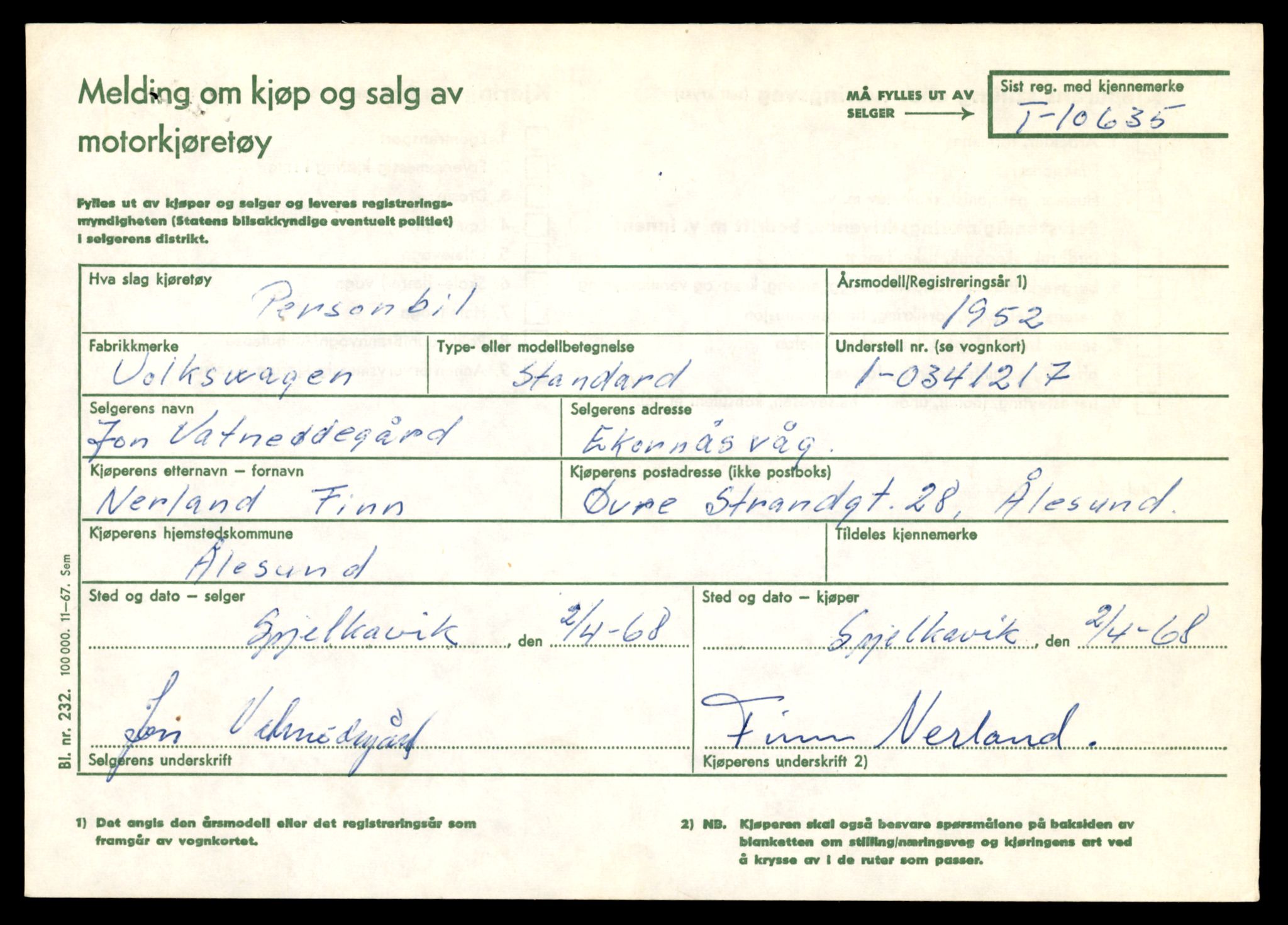 Møre og Romsdal vegkontor - Ålesund trafikkstasjon, AV/SAT-A-4099/F/Fe/L0022: Registreringskort for kjøretøy T 10584 - T 10694, 1927-1998, p. 1583