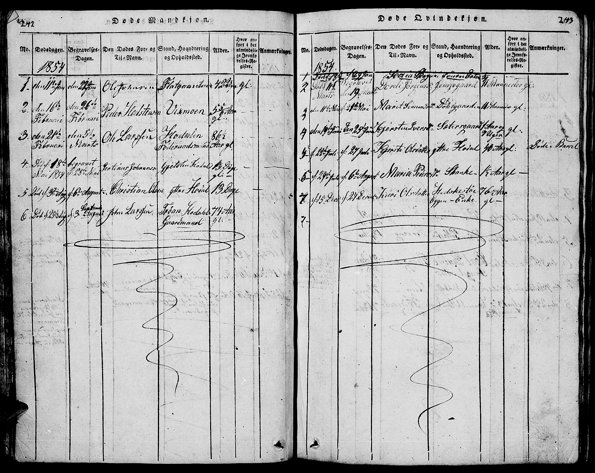 Tolga prestekontor, AV/SAH-PREST-062/L/L0001: Parish register (copy) no. 1, 1814-1877, p. 242-243