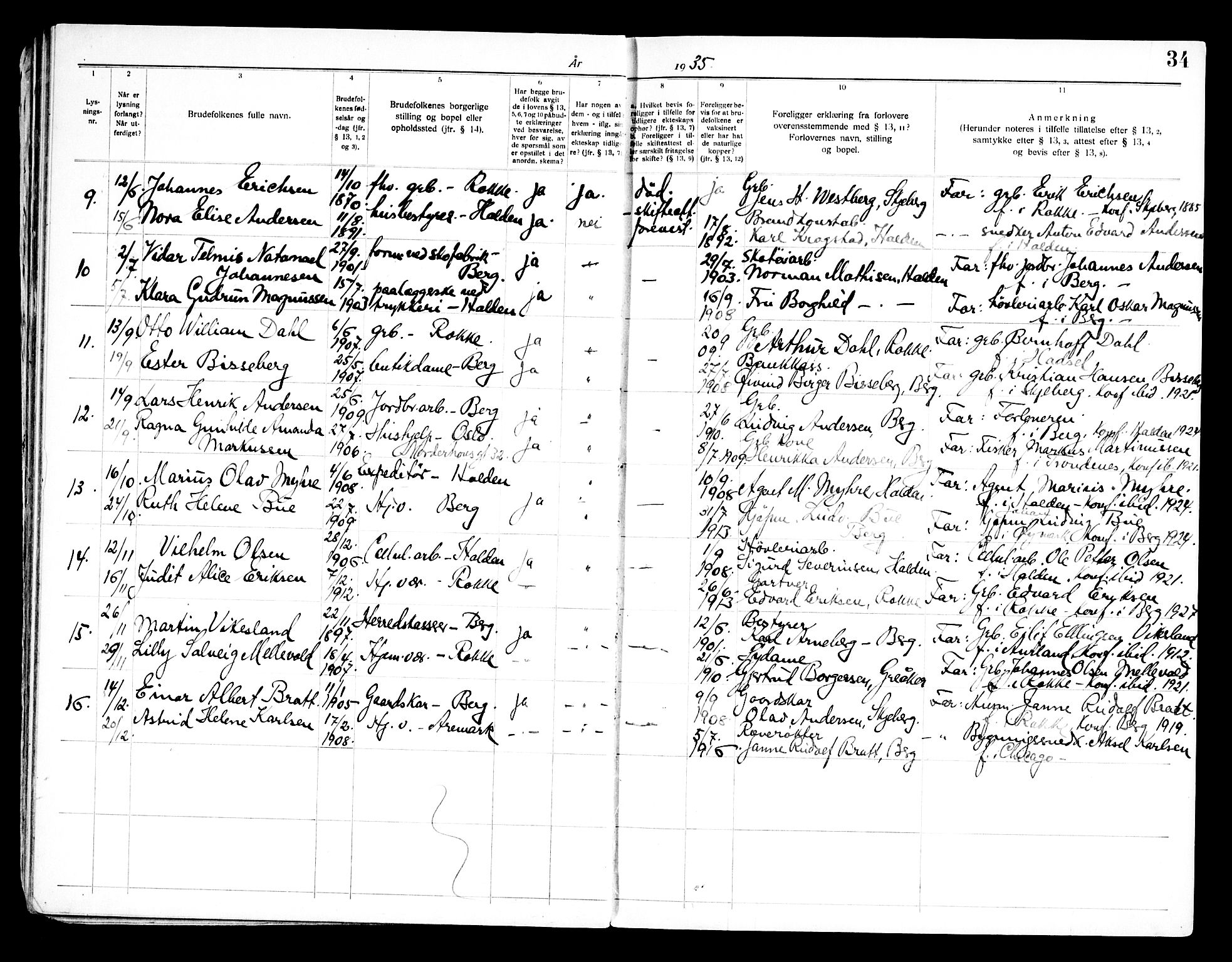 Berg prestekontor Kirkebøker, SAO/A-10902/H/Ha/L0002: Banns register no. I 2, 1919-1966, p. 34