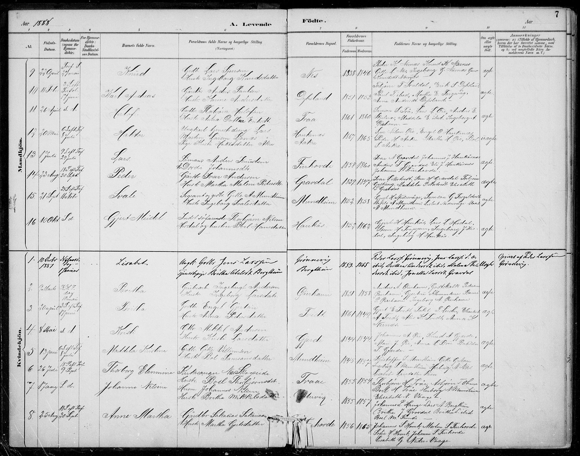 Strandebarm sokneprestembete, SAB/A-78401/H/Haa: Parish register (official) no. D  1, 1886-1912, p. 7