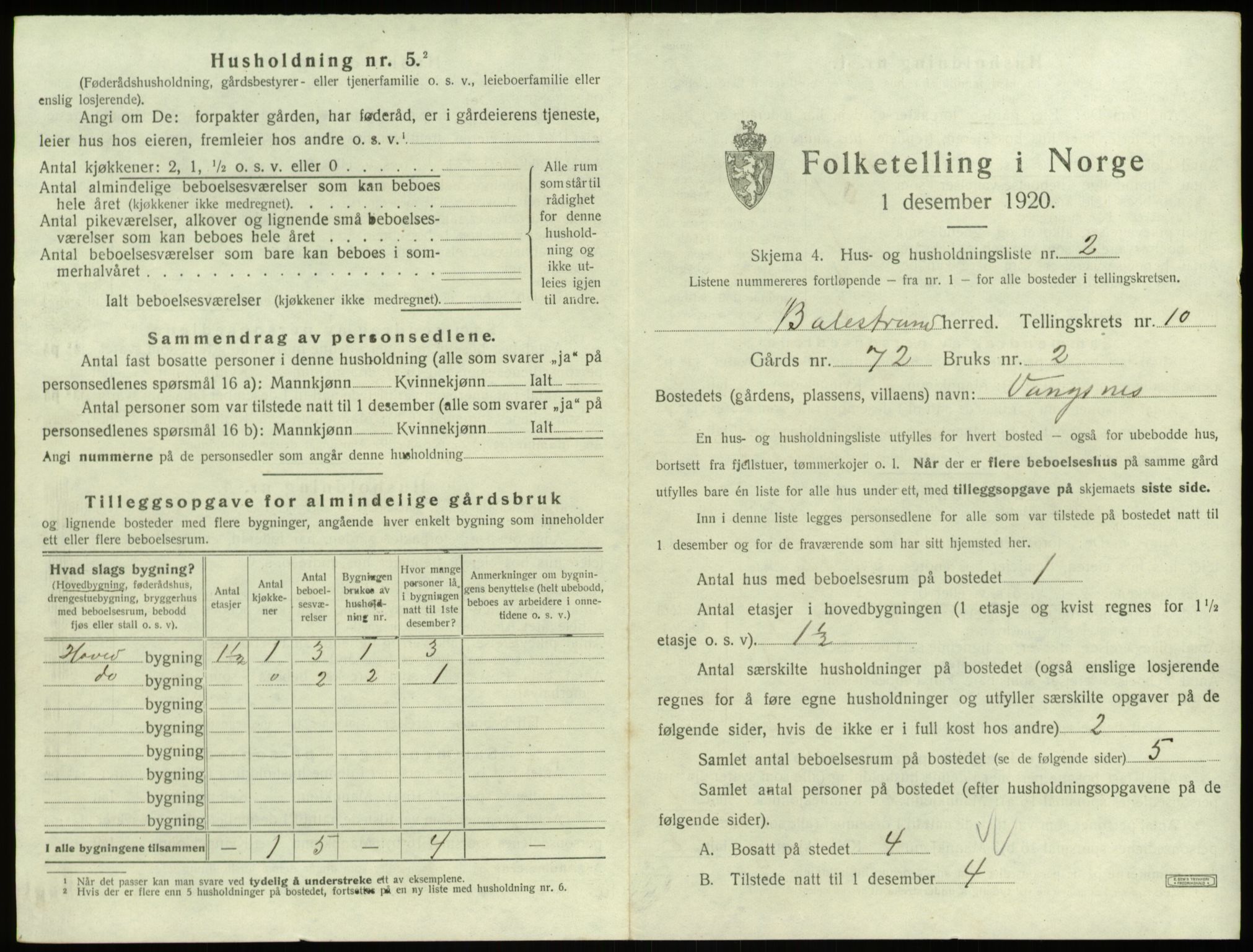 SAB, 1920 census for Balestrand, 1920, p. 688