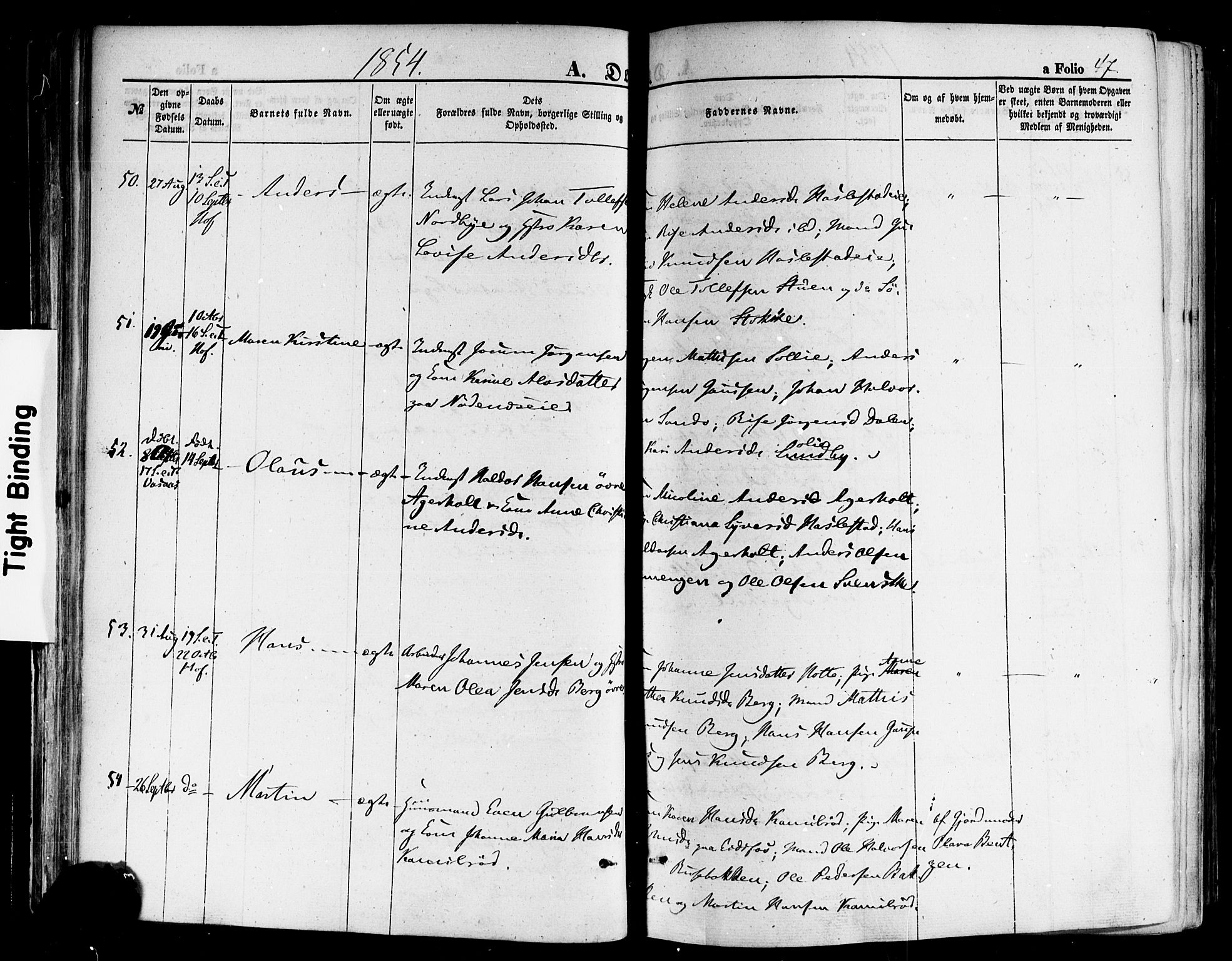 Hof kirkebøker, SAKO/A-64/F/Fa/L0006: Parish register (official) no. I 6, 1851-1877, p. 47