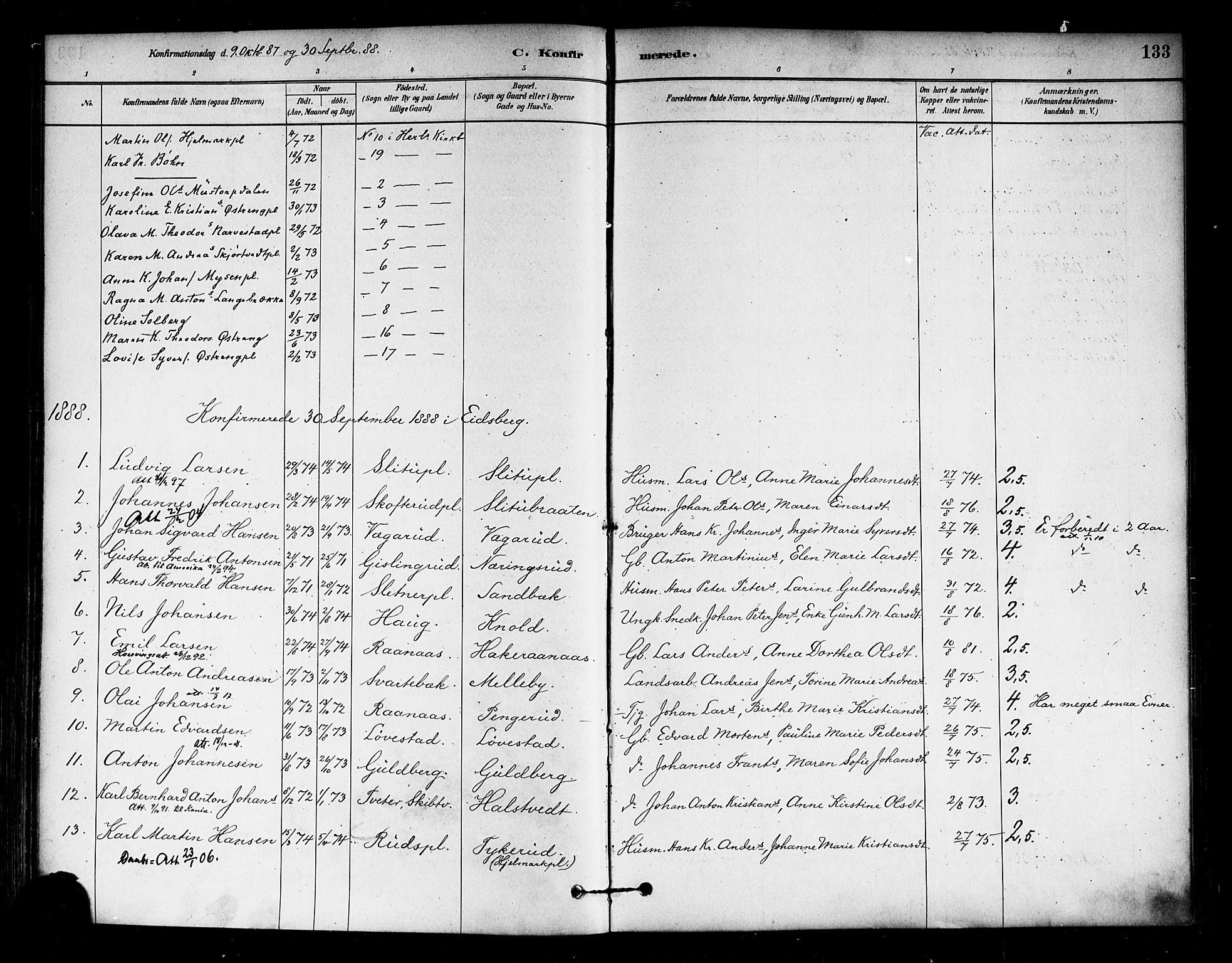 Eidsberg prestekontor Kirkebøker, SAO/A-10905/F/Fa/L0012: Parish register (official) no. I 12, 1879-1901, p. 133