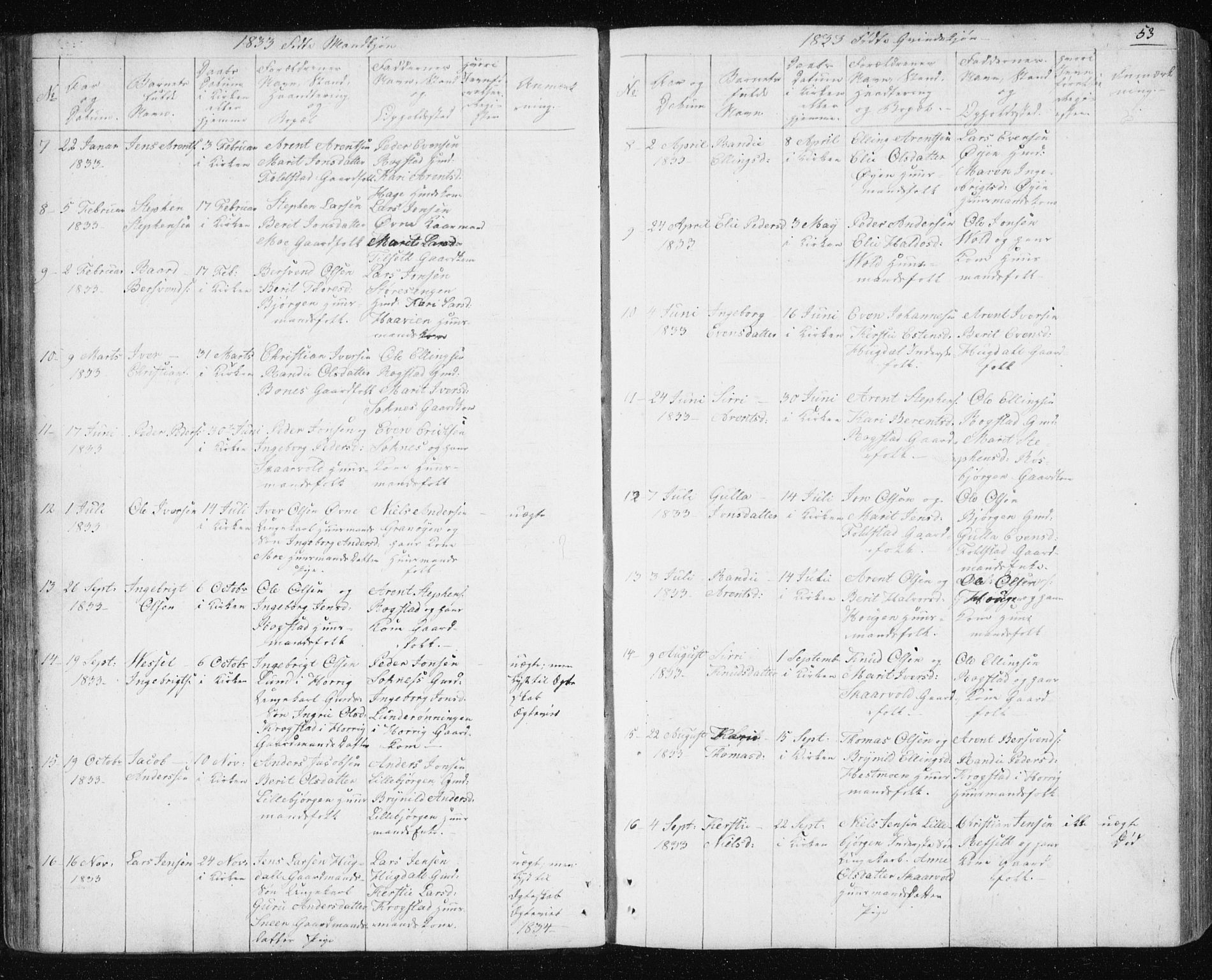 Ministerialprotokoller, klokkerbøker og fødselsregistre - Sør-Trøndelag, SAT/A-1456/687/L1017: Parish register (copy) no. 687C01, 1816-1837, p. 53