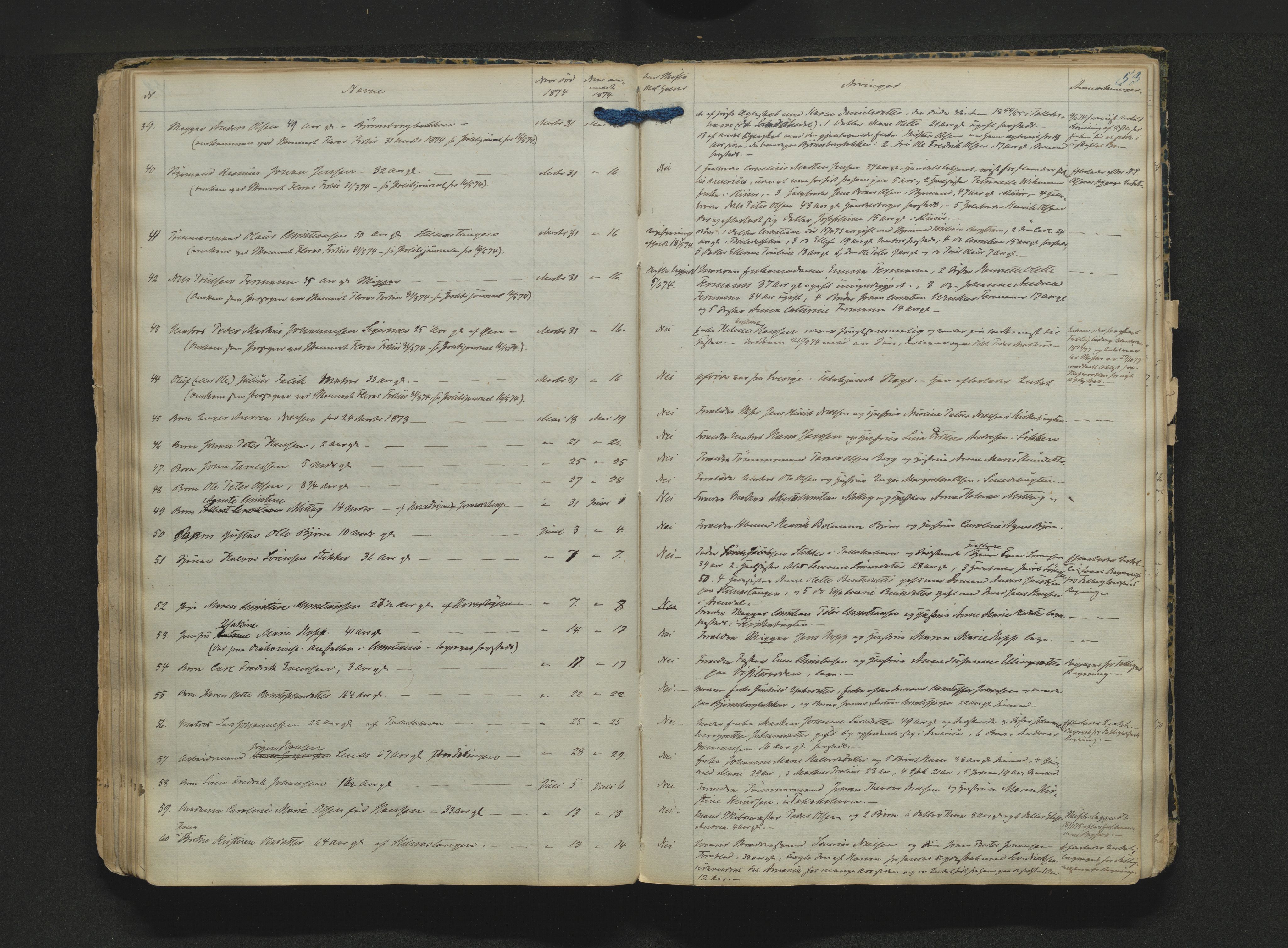 Kragerø byfogd, AV/SAKO-A-215/H/Ha/L0001: Dødsmeldingsprotokoll, 1851-1890, p. 53