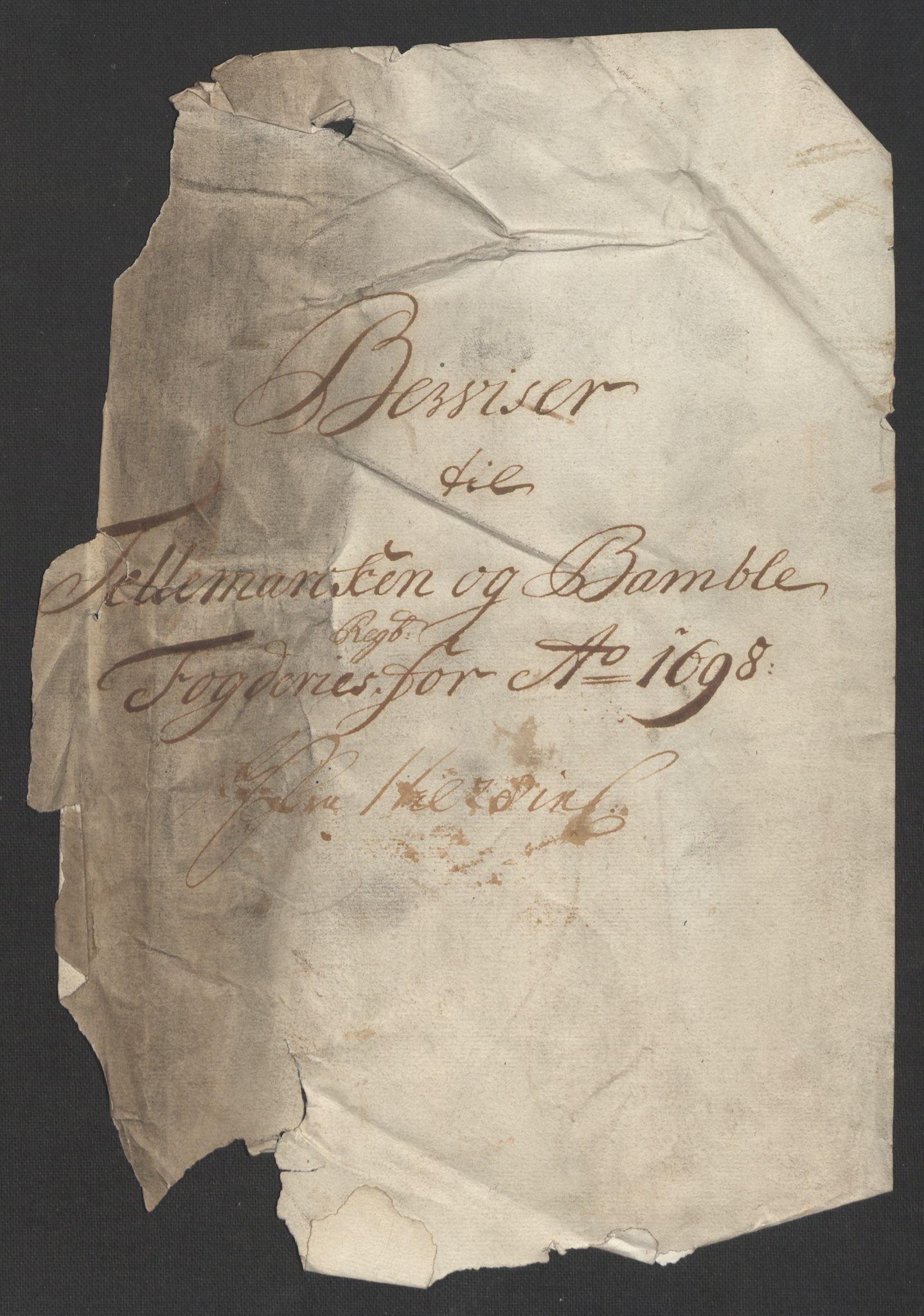 Rentekammeret inntil 1814, Reviderte regnskaper, Fogderegnskap, AV/RA-EA-4092/R36/L2098: Fogderegnskap Øvre og Nedre Telemark og Bamble, 1698, p. 27