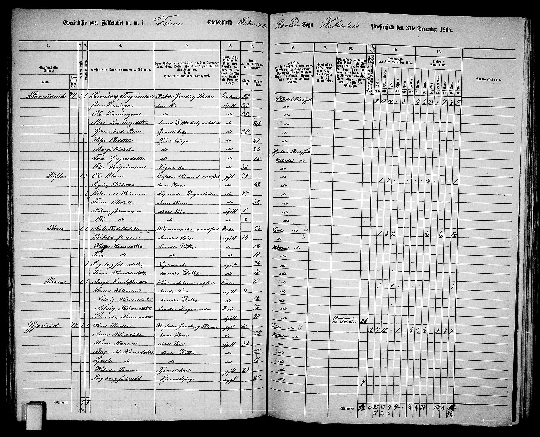 RA, 1865 census for Heddal, 1865, p. 77