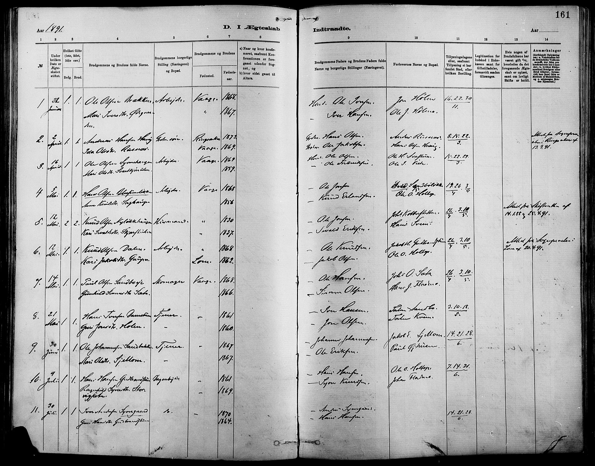 Vågå prestekontor, SAH/PREST-076/H/Ha/Haa/L0009: Parish register (official) no. 9, 1886-1904, p. 161