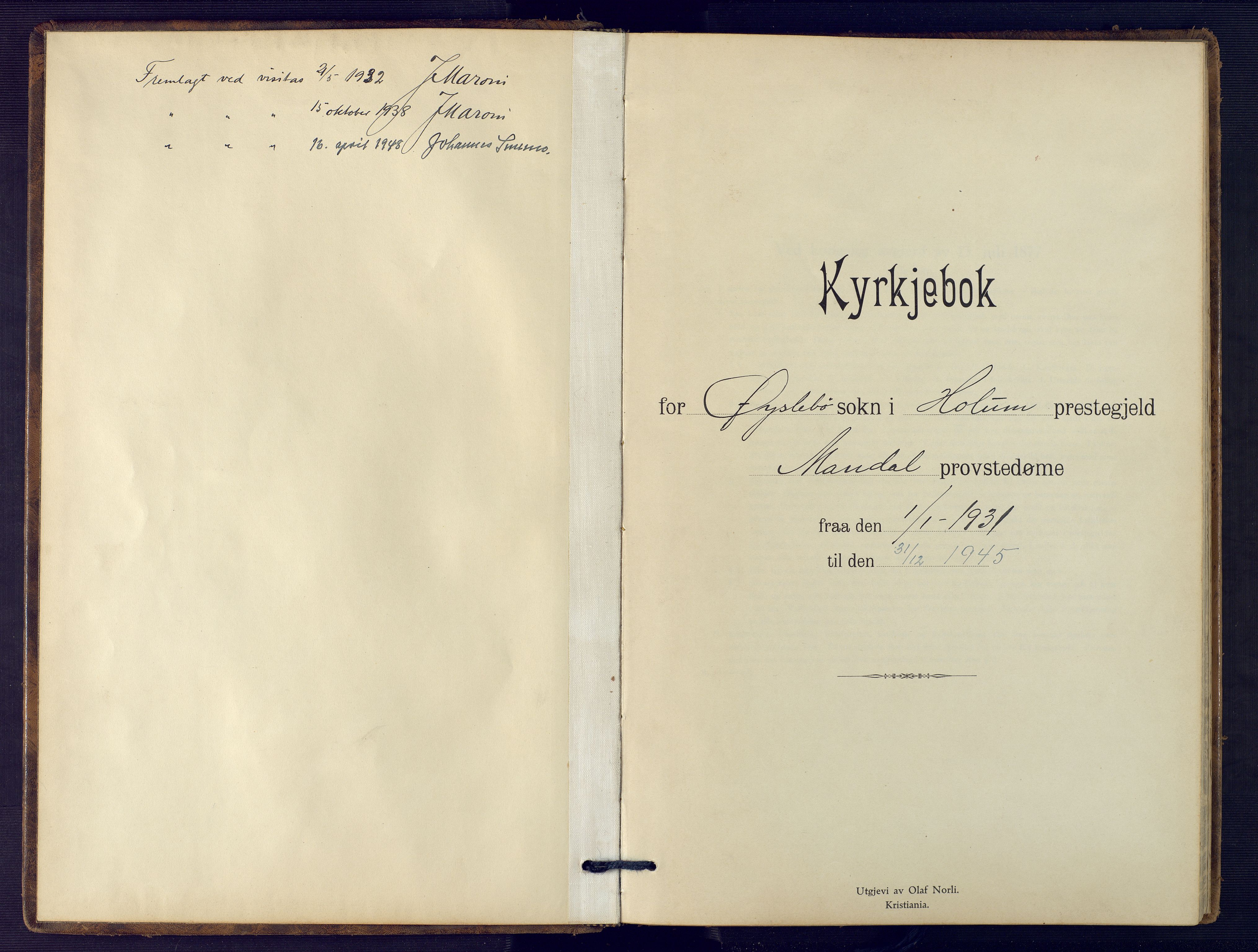 Holum sokneprestkontor, AV/SAK-1111-0022/F/Fb/Fbc/L0005: Parish register (copy) no. B 5, 1931-1945