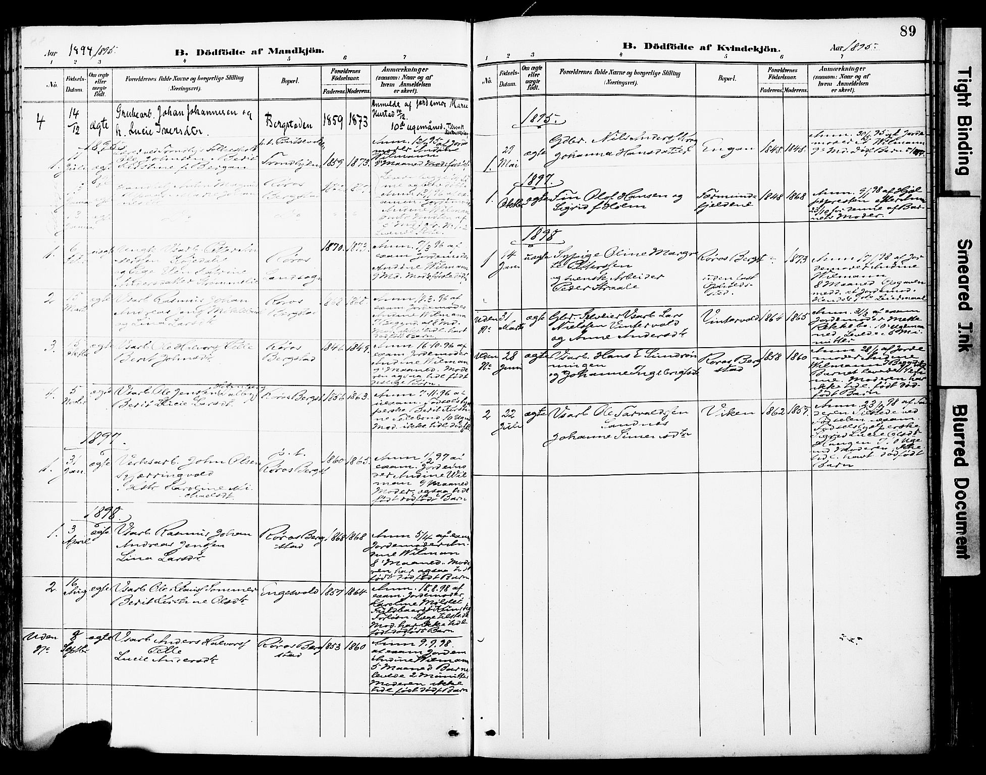 Ministerialprotokoller, klokkerbøker og fødselsregistre - Sør-Trøndelag, SAT/A-1456/681/L0935: Parish register (official) no. 681A13, 1890-1898, p. 89