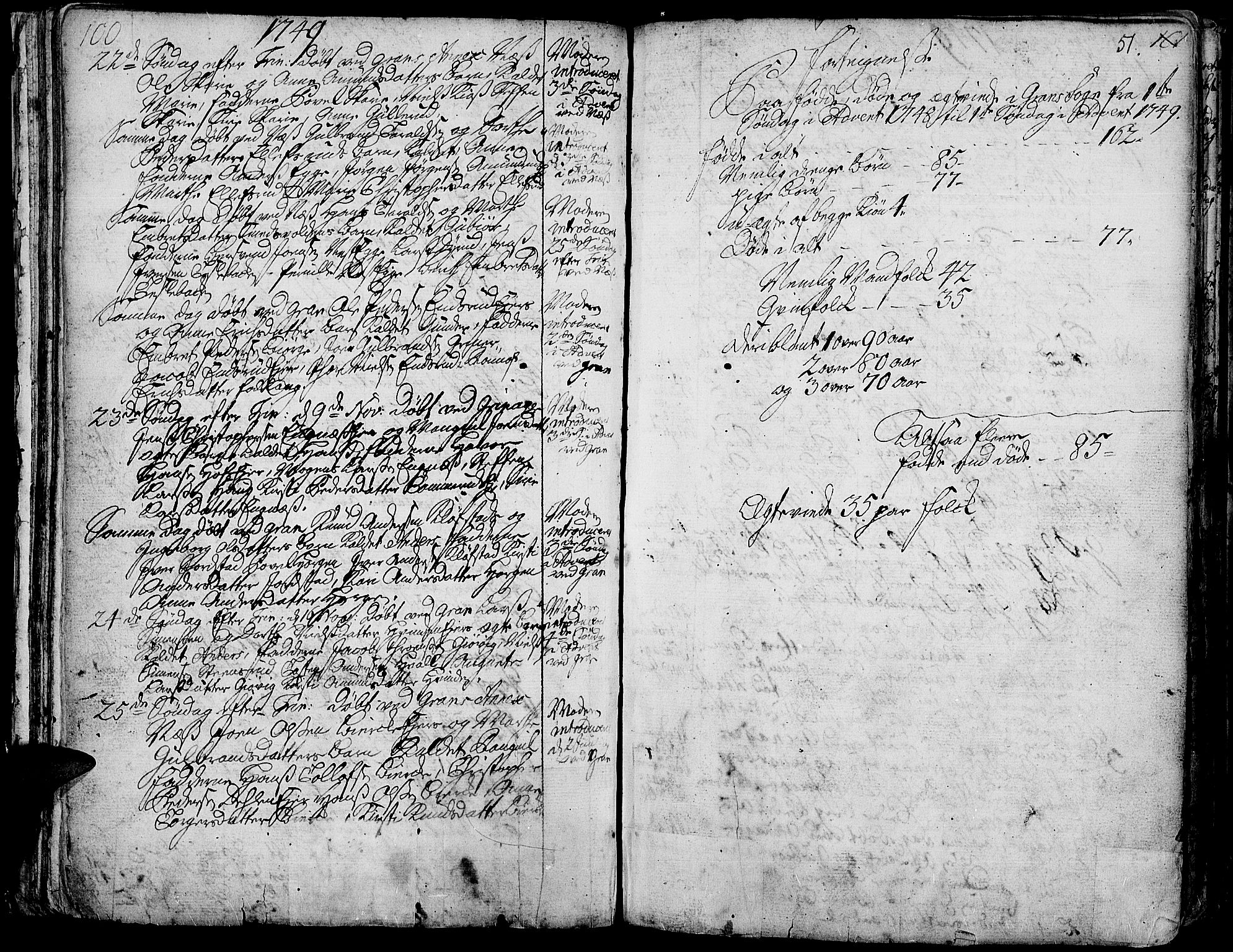 Gran prestekontor, SAH/PREST-112/H/Ha/Haa/L0003: Parish register (official) no. 3, 1745-1758, p. 51