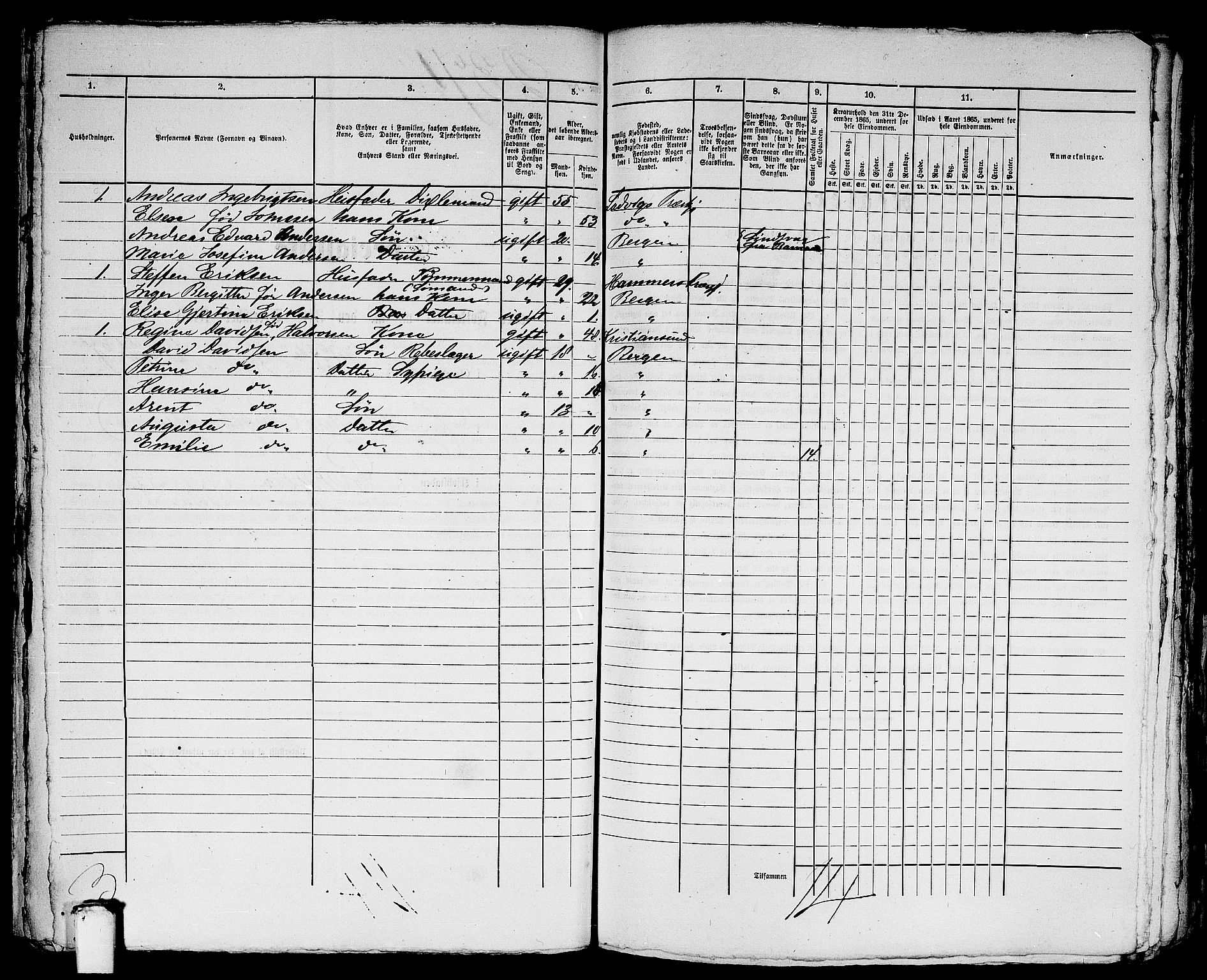 RA, 1865 census for Bergen, 1865, p. 4846