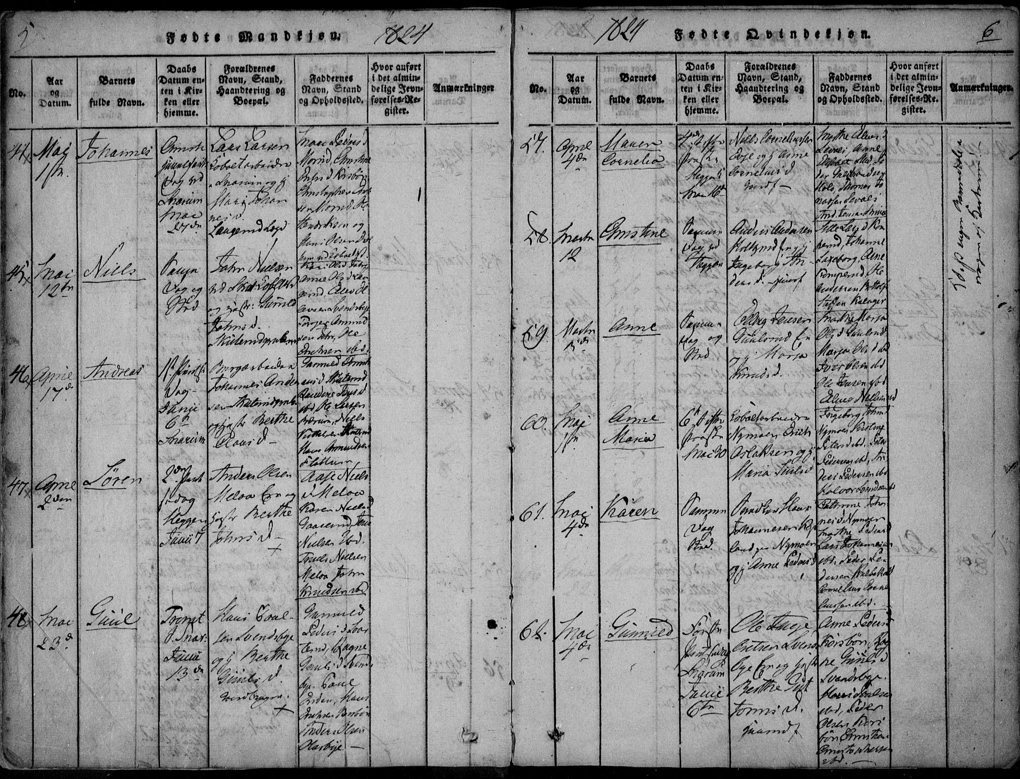 Modum kirkebøker, SAKO/A-234/F/Fa/L0005: Parish register (official) no. 5, 1824-1841, p. 5-6