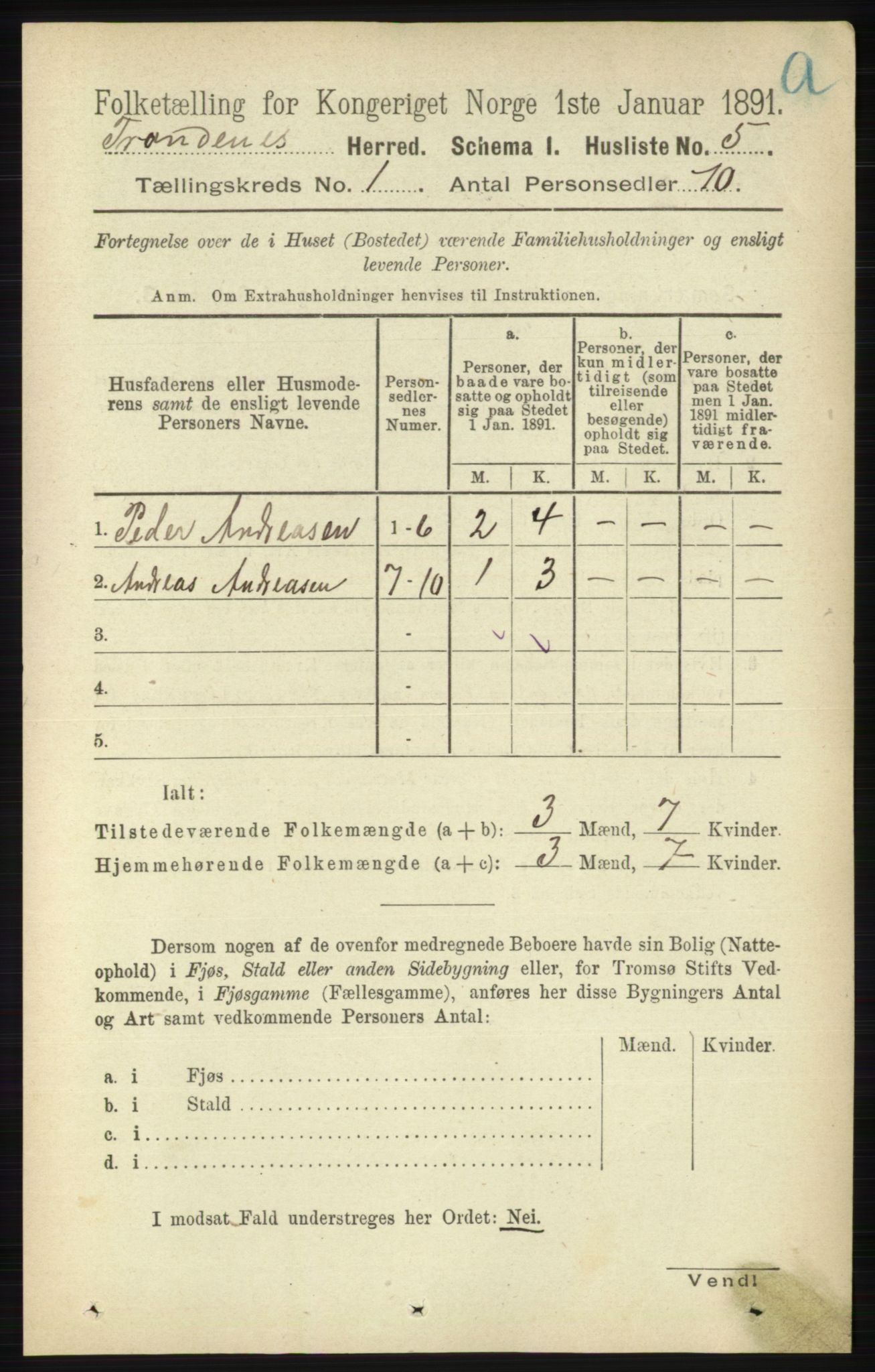 RA, 1891 census for 1914 Trondenes, 1891, p. 44