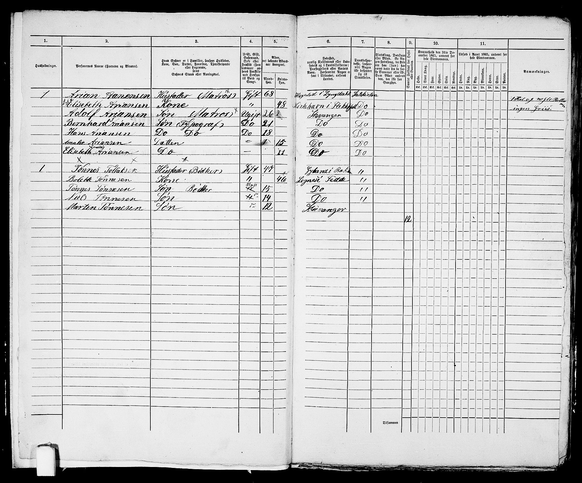 RA, 1865 census for Stavanger, 1865, p. 529