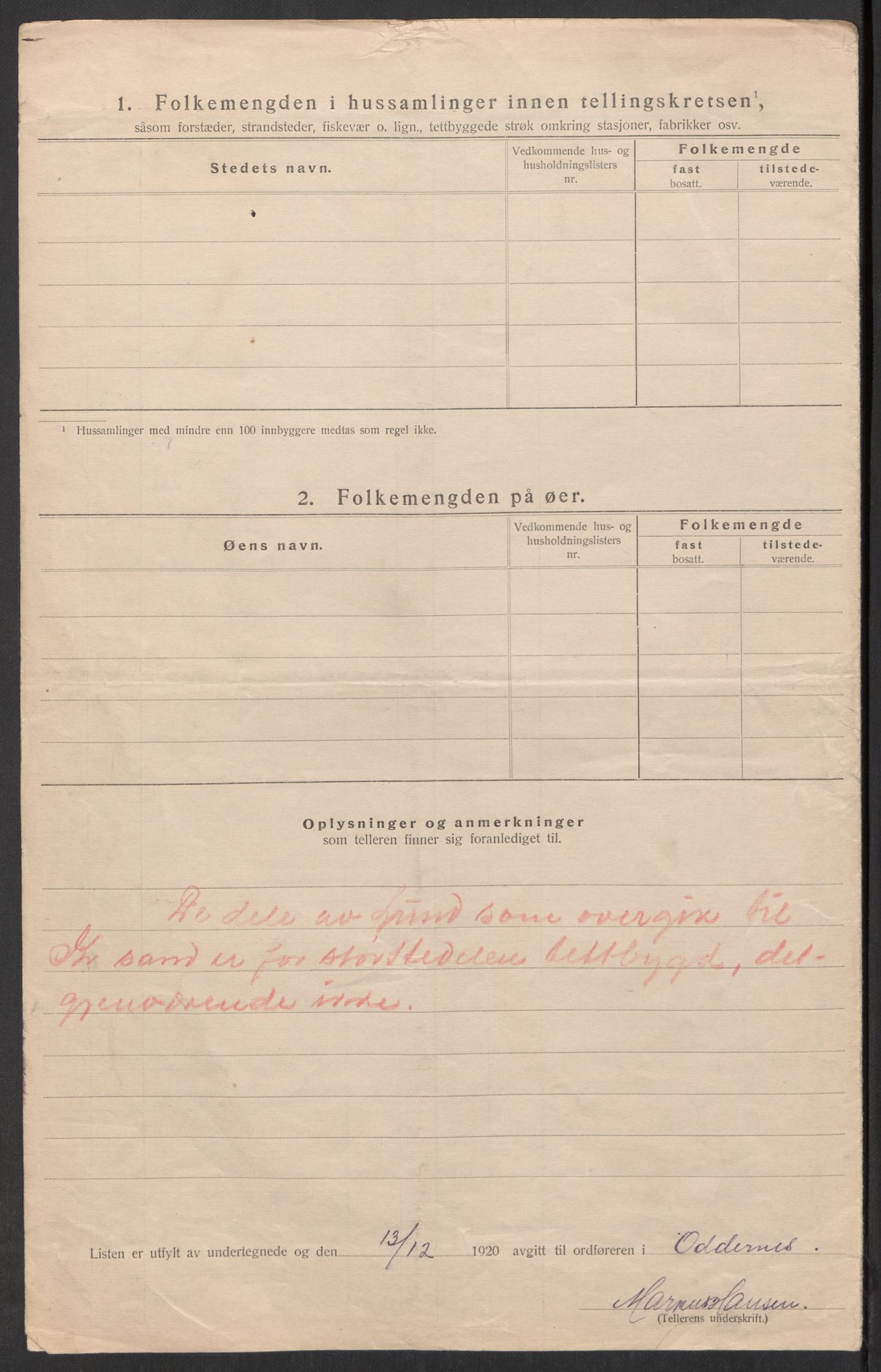 SAK, 1920 census for Oddernes, 1920, p. 54