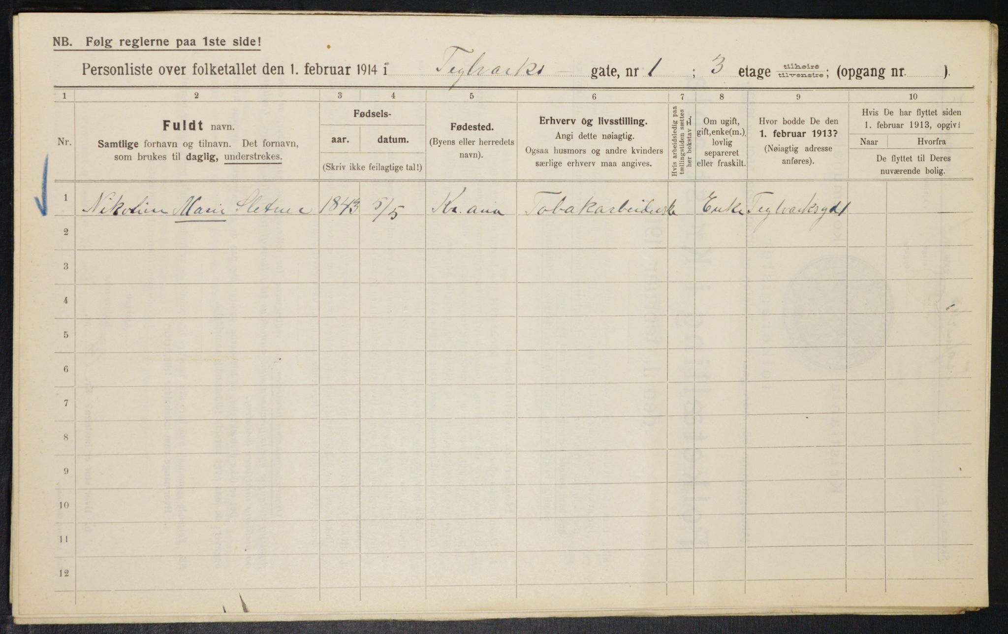 OBA, Municipal Census 1914 for Kristiania, 1914, p. 108060