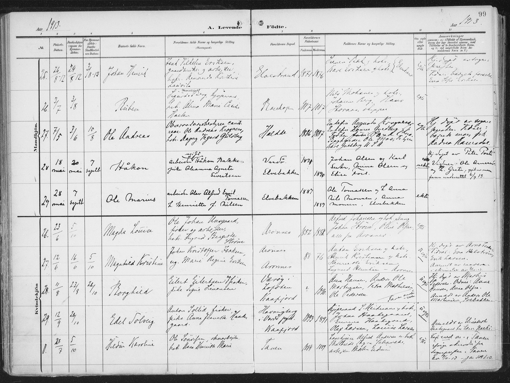 Alta sokneprestkontor, SATØ/S-1338/H/Ha/L0005.kirke: Parish register (official) no. 5, 1904-1918, p. 99
