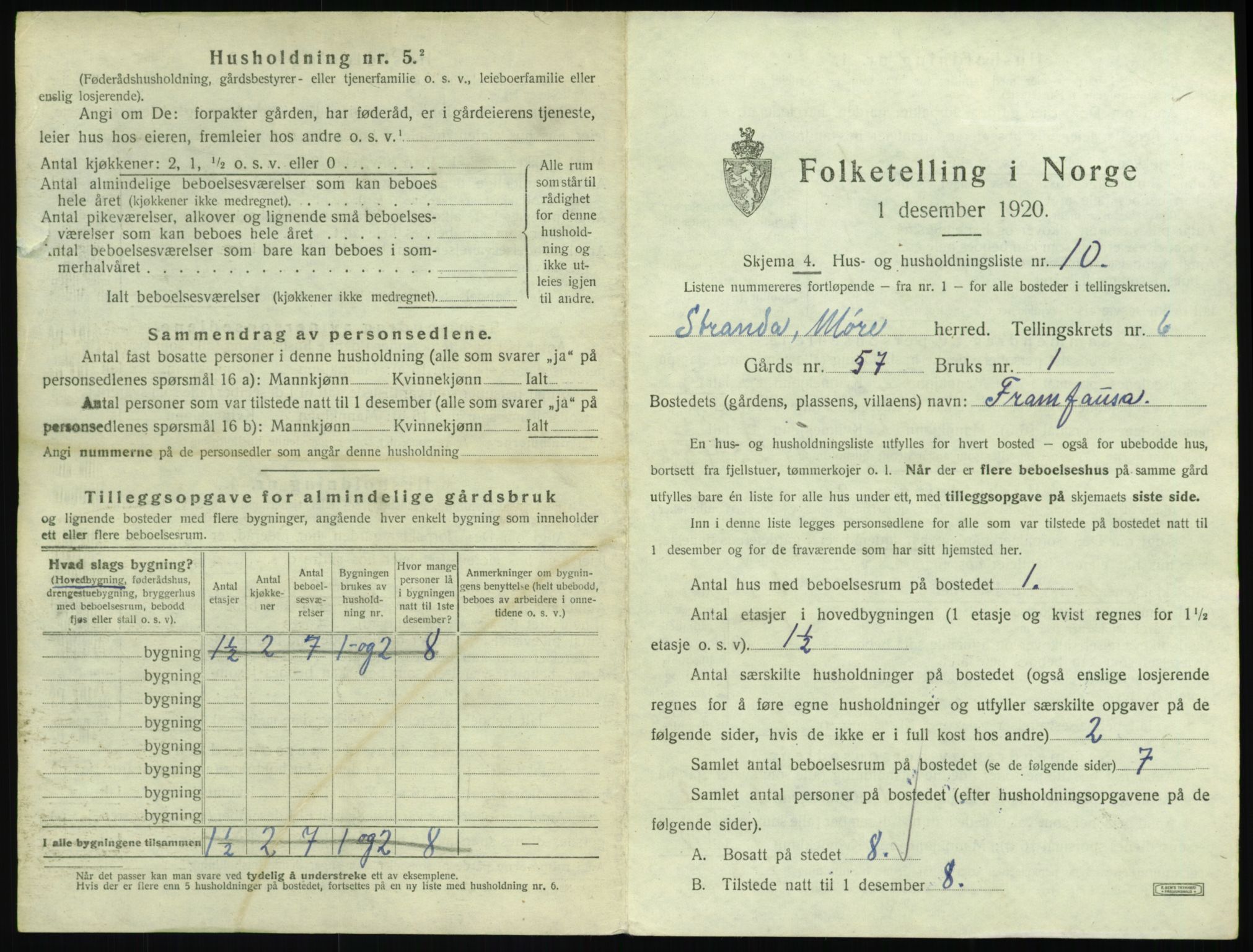 SAT, 1920 census for Stranda, 1920, p. 537