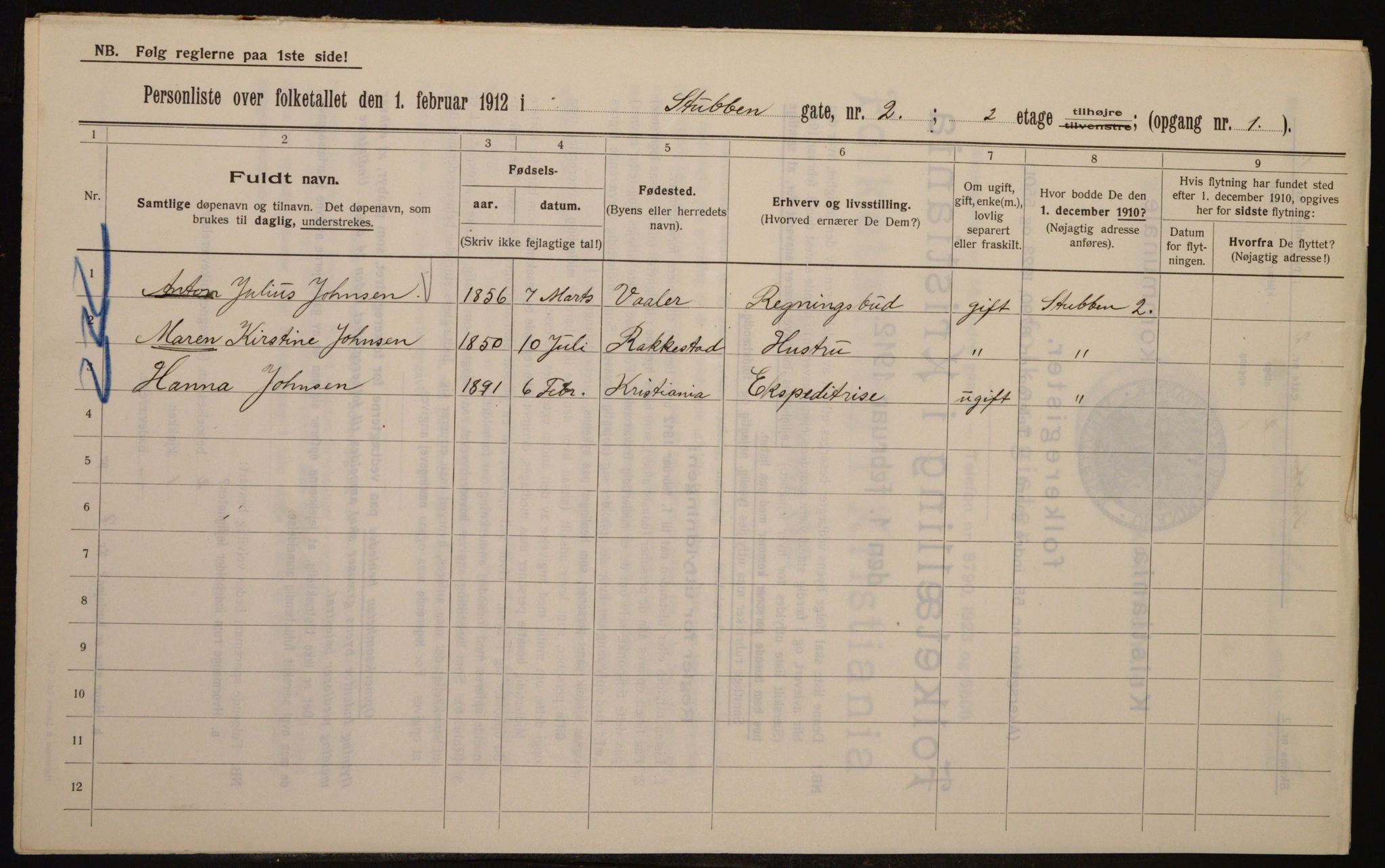 OBA, Municipal Census 1912 for Kristiania, 1912, p. 104456