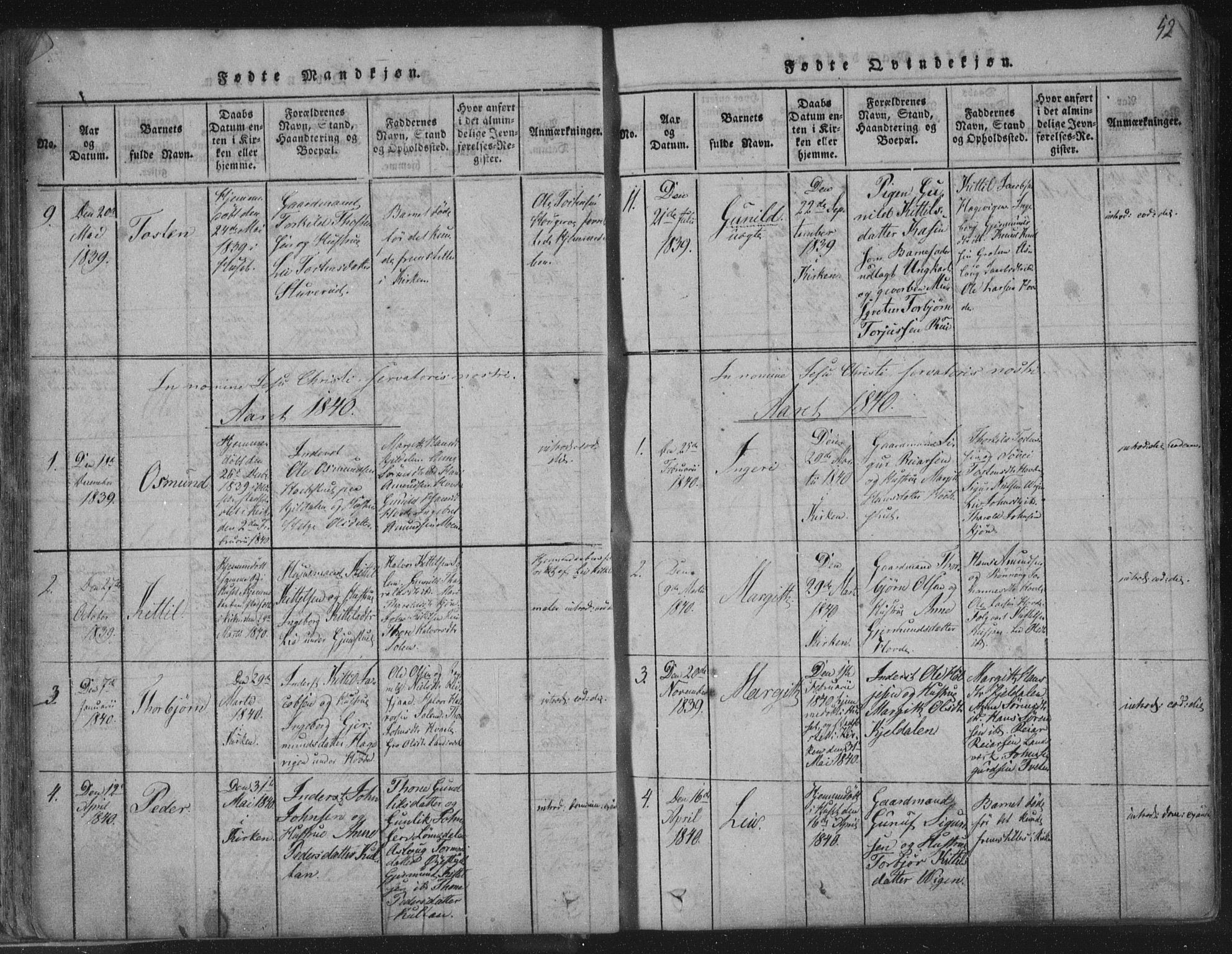 Hjartdal kirkebøker, SAKO/A-270/F/Fc/L0001: Parish register (official) no. III 1, 1815-1843, p. 52