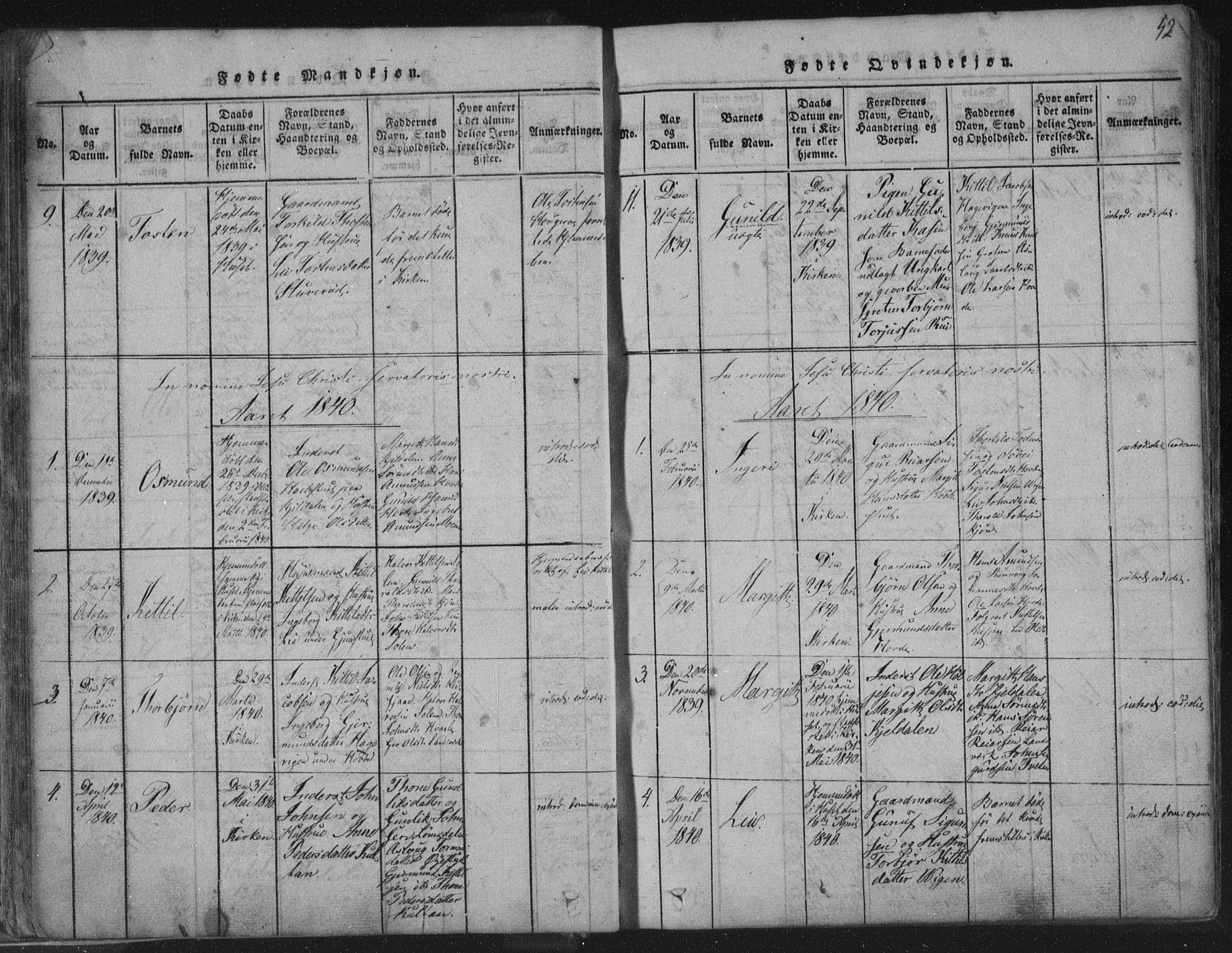 Hjartdal kirkebøker, AV/SAKO-A-270/F/Fc/L0001: Parish register (official) no. III 1, 1815-1843, p. 52