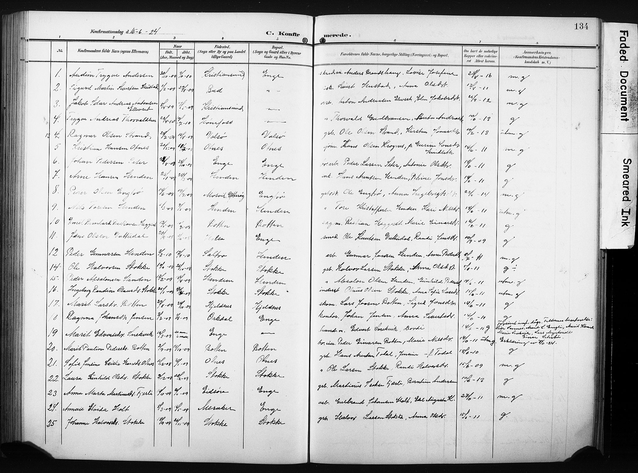 Ministerialprotokoller, klokkerbøker og fødselsregistre - Møre og Romsdal, AV/SAT-A-1454/580/L0927: Parish register (copy) no. 580C02, 1904-1932, p. 134