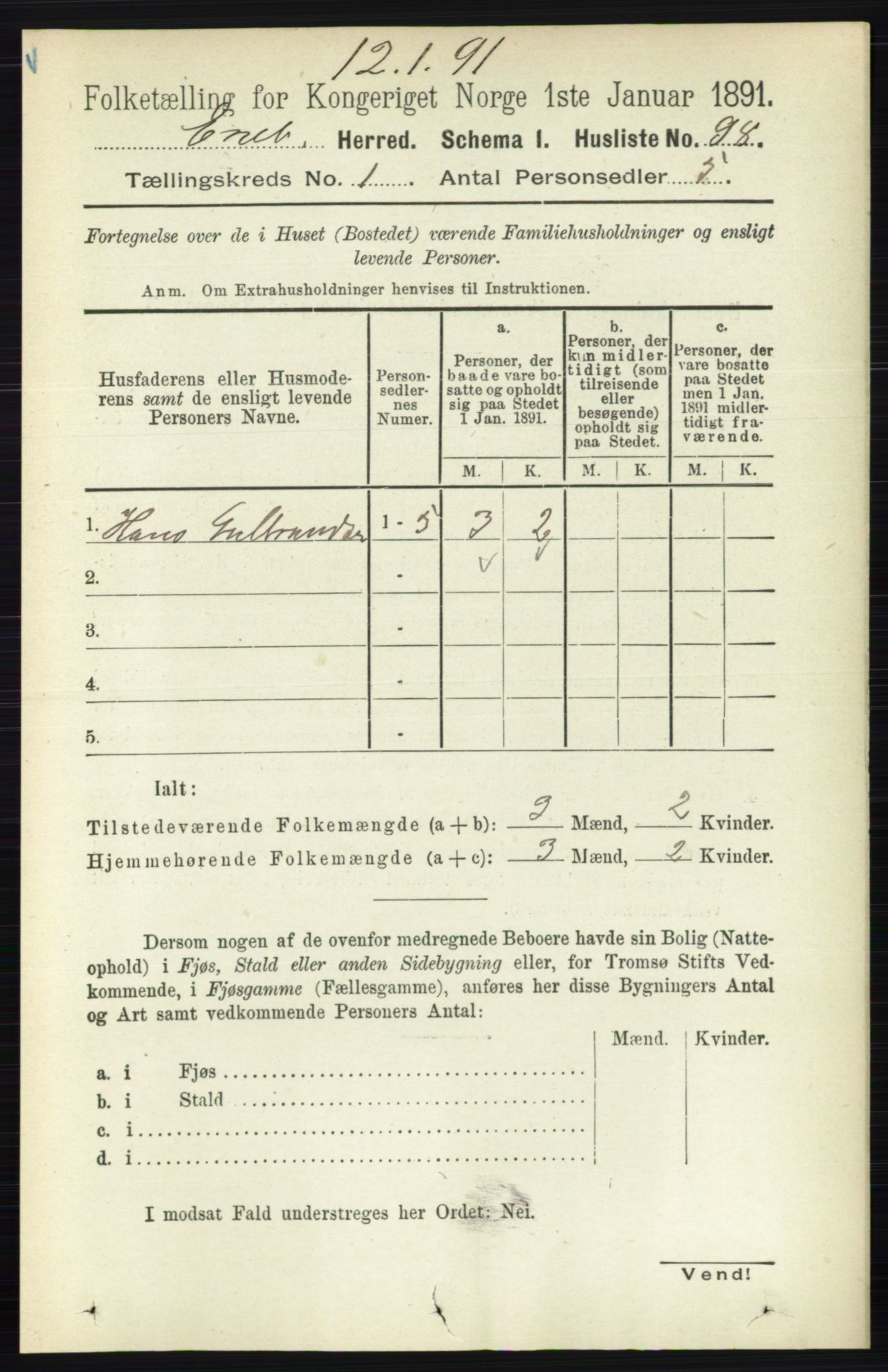 RA, 1891 census for 0229 Enebakk, 1891, p. 124