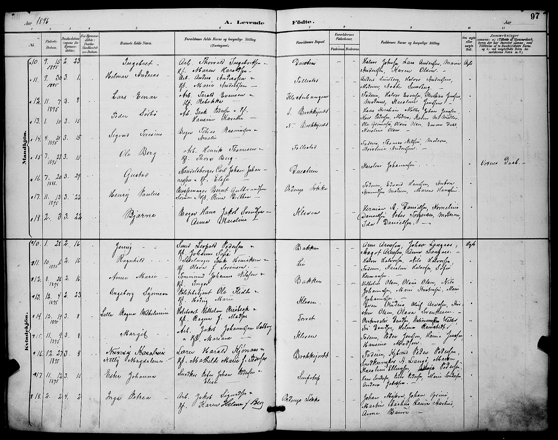 Skien kirkebøker, SAKO/A-302/G/Ga/L0007: Parish register (copy) no. 7, 1891-1900, p. 97