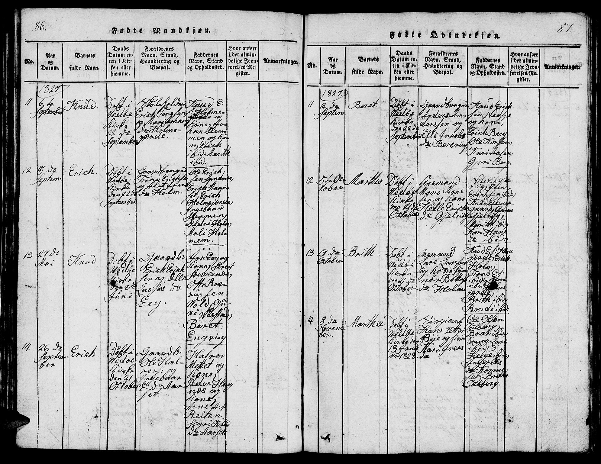 Ministerialprotokoller, klokkerbøker og fødselsregistre - Møre og Romsdal, AV/SAT-A-1454/547/L0610: Parish register (copy) no. 547C01, 1818-1839, p. 86-87