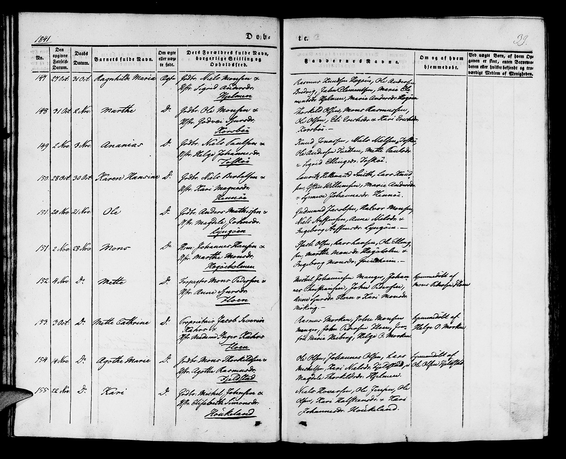 Manger sokneprestembete, AV/SAB-A-76801/H/Haa: Parish register (official) no. A 5, 1839-1848, p. 39