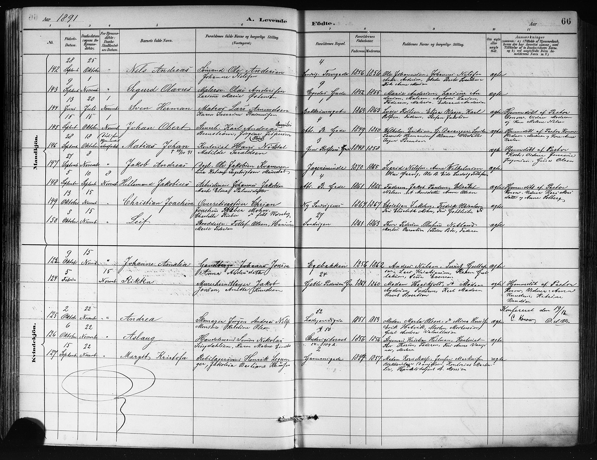 Sandviken Sokneprestembete, AV/SAB-A-77601/H/Hb/L0002: Parish register (copy) no. A 3, 1888-1902, p. 66