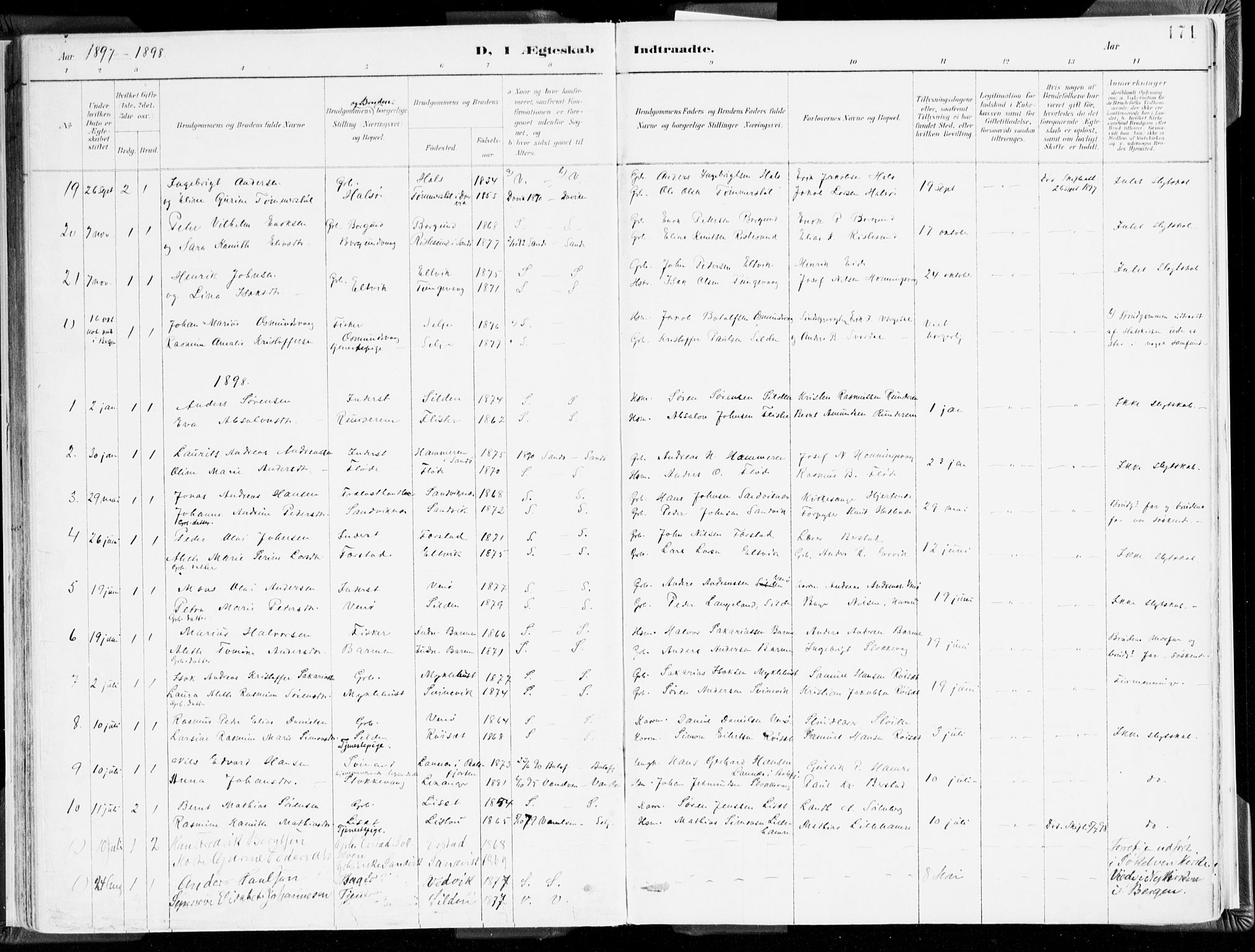 Selje sokneprestembete, SAB/A-99938/H/Ha/Haa/Haab: Parish register (official) no. B 2, 1891-1907, p. 171