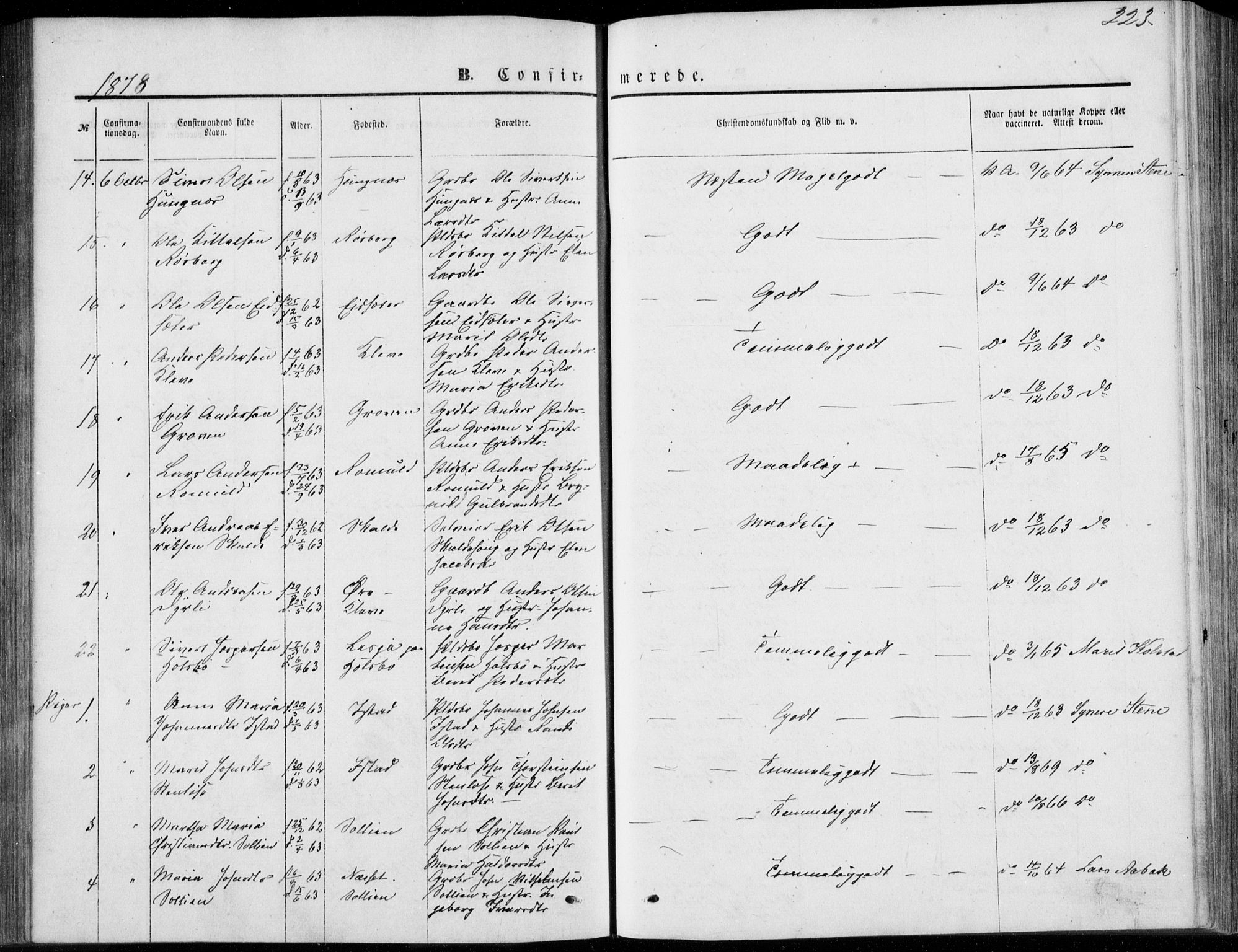 Ministerialprotokoller, klokkerbøker og fødselsregistre - Møre og Romsdal, AV/SAT-A-1454/557/L0681: Parish register (official) no. 557A03, 1869-1886, p. 223