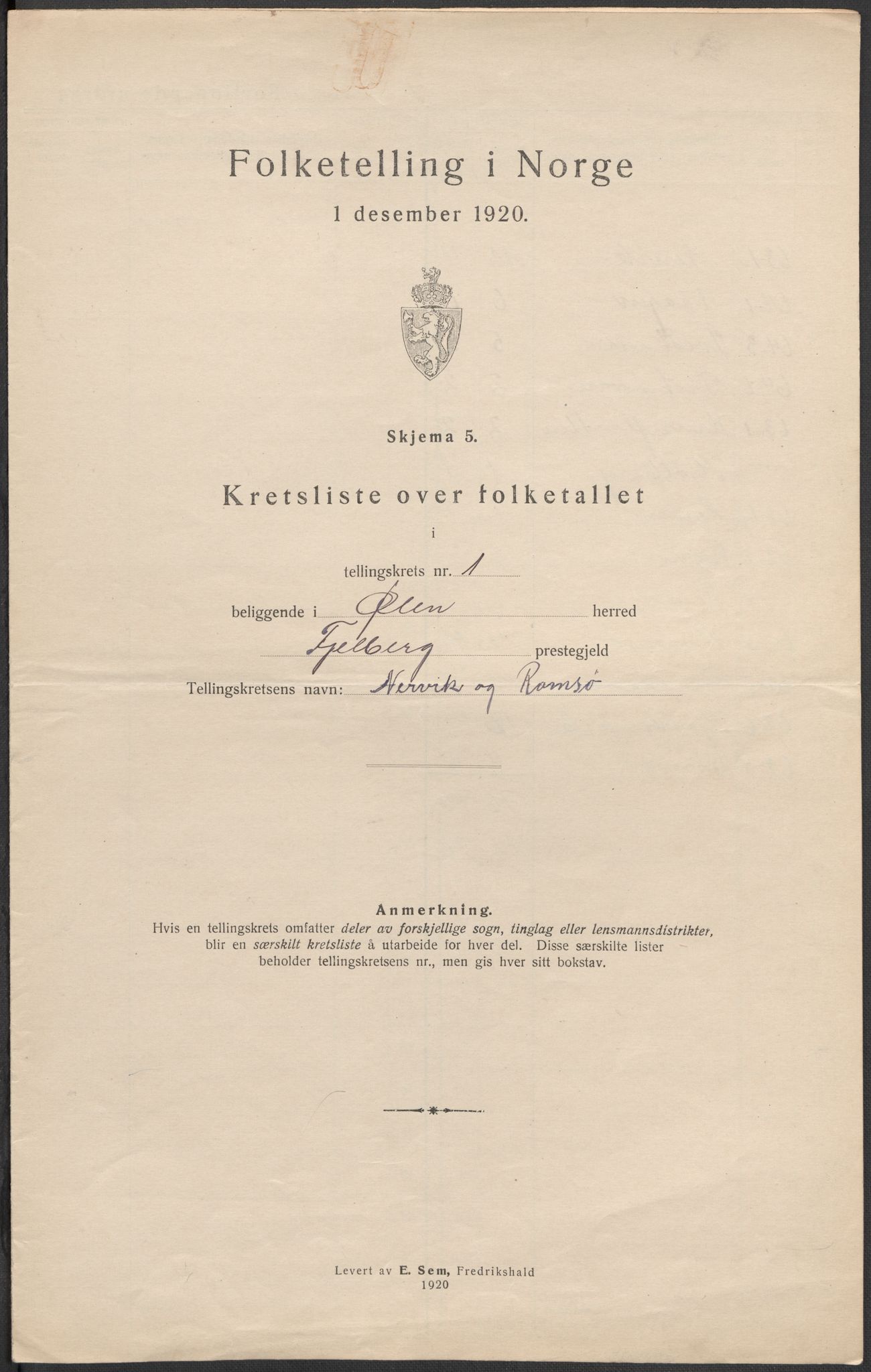 SAB, 1920 census for Ølen, 1920, p. 6
