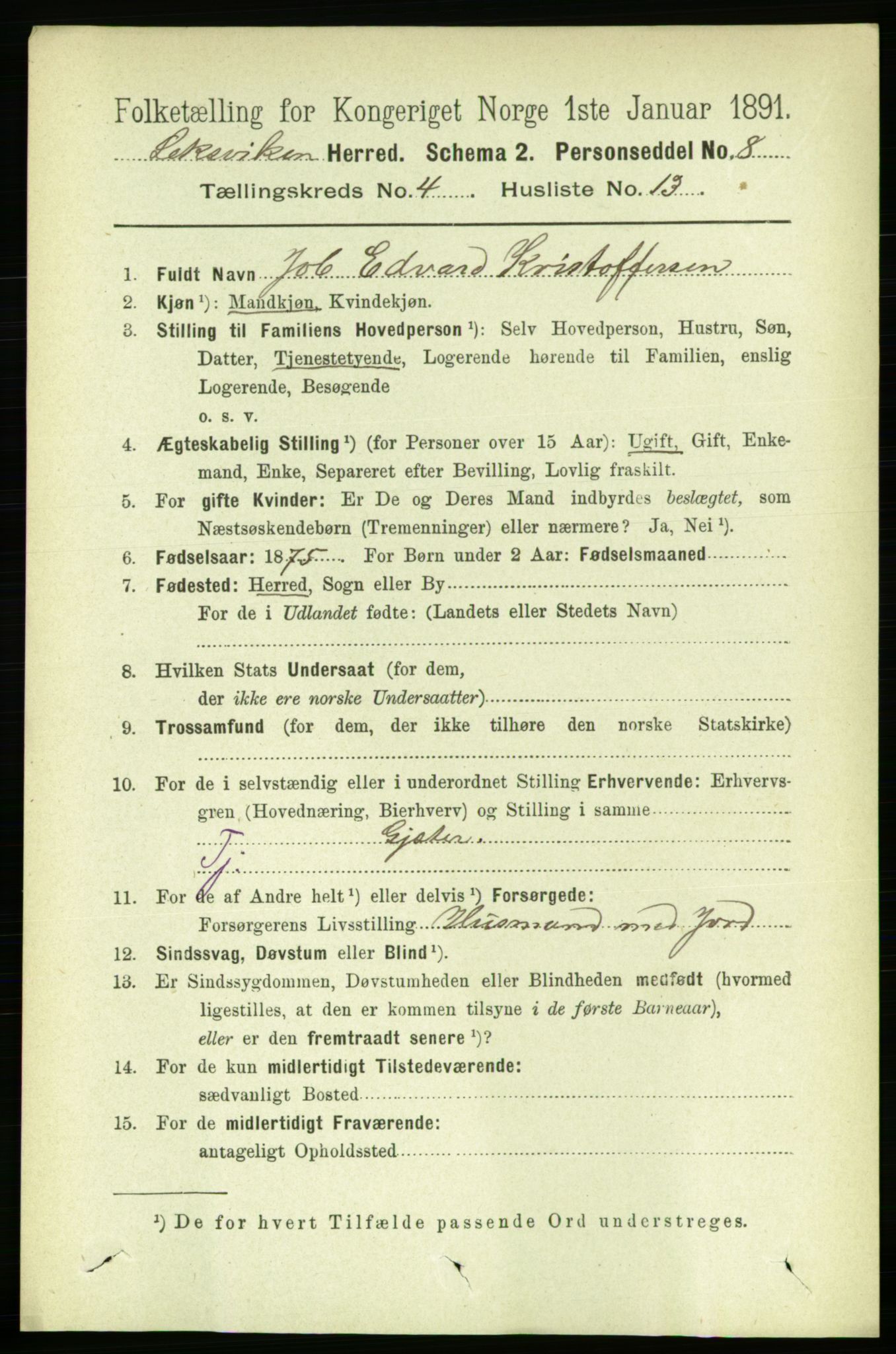 RA, 1891 census for 1718 Leksvik, 1891, p. 1998