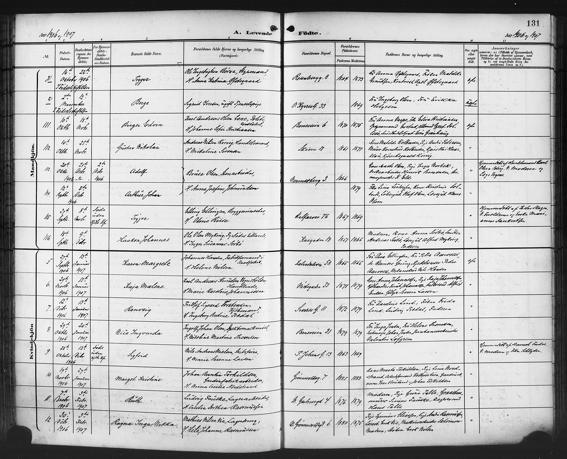 Domkirken sokneprestembete, AV/SAB-A-74801/H/Hab/L0017: Parish register (copy) no. B 10, 1900-1915, p. 131