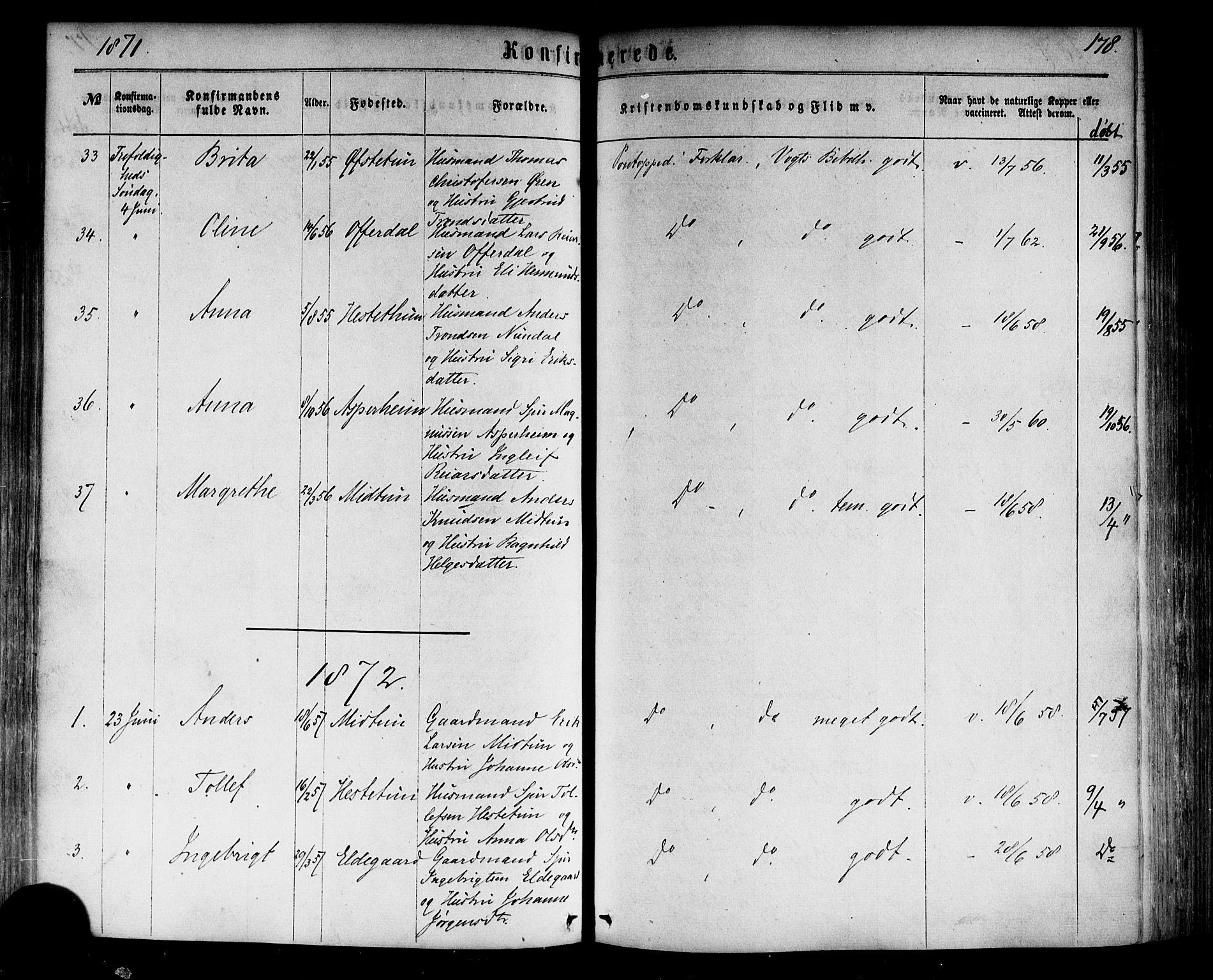 Årdal sokneprestembete, SAB/A-81701: Parish register (official) no. A 3, 1863-1886, p. 178