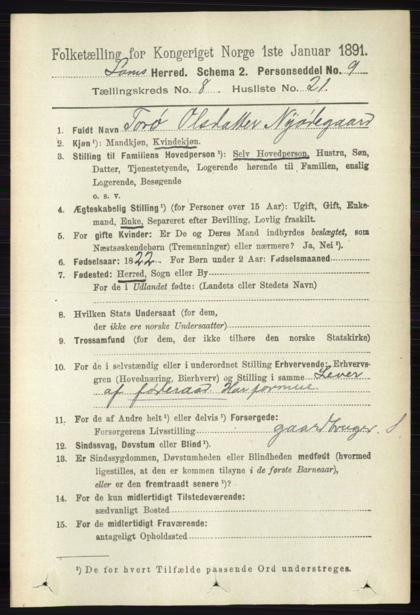 RA, 1891 census for 0514 Lom, 1891, p. 3224