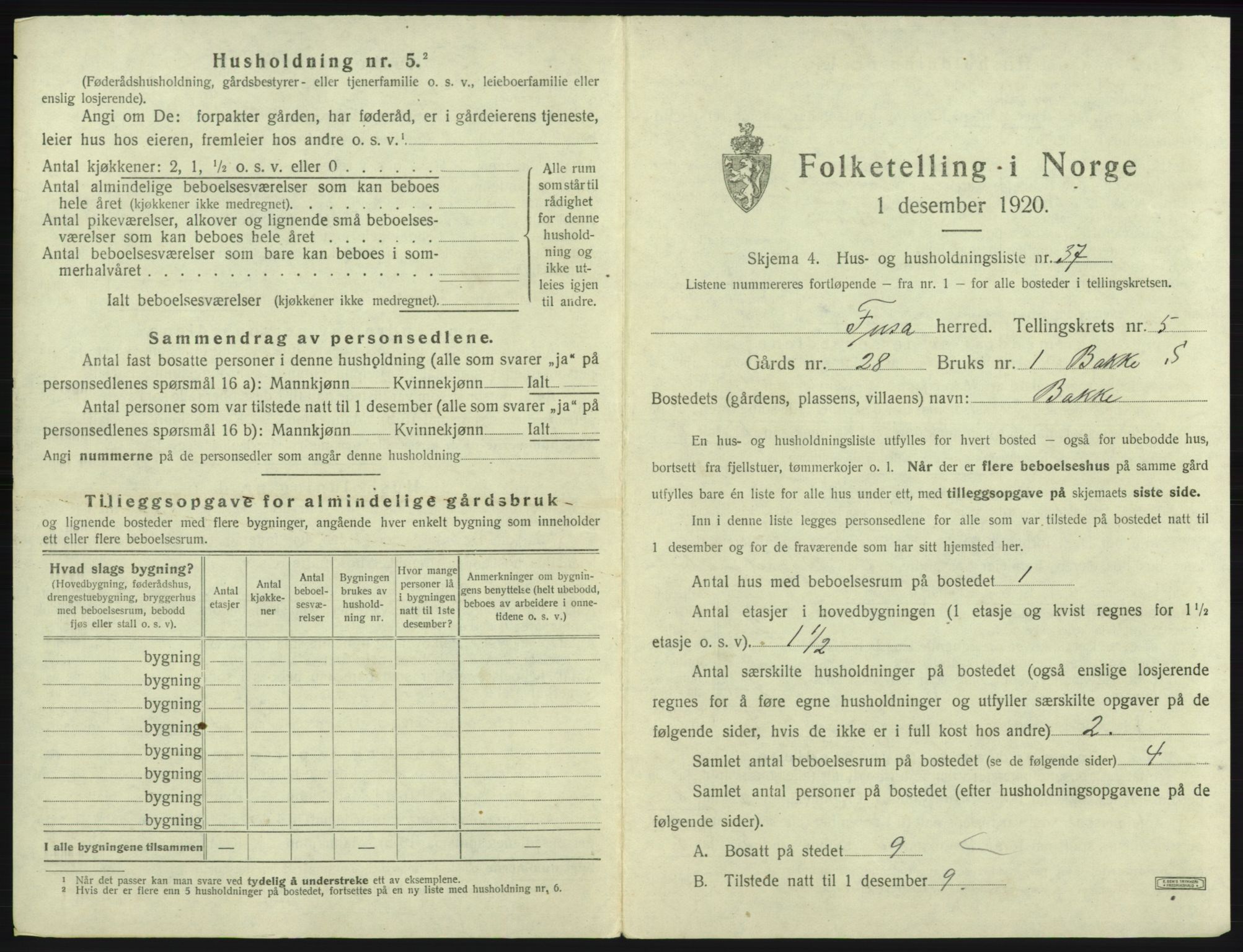 SAB, 1920 census for Fusa, 1920, p. 314