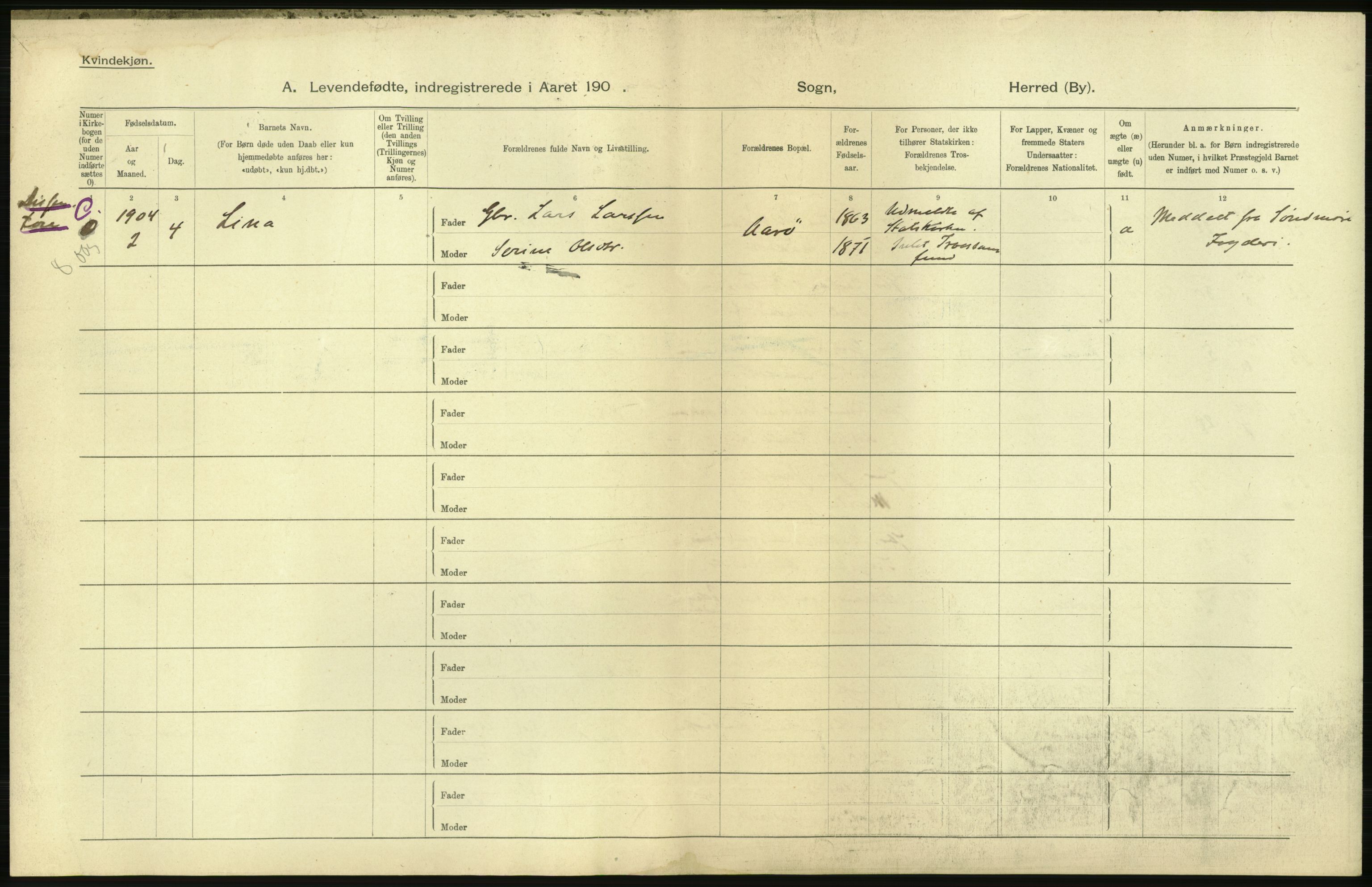 Statistisk sentralbyrå, Sosiodemografiske emner, Befolkning, AV/RA-S-2228/D/Df/Dfa/Dfab/L0016: Romsdals amt: Fødte, gifte, døde., 1904, p. 16