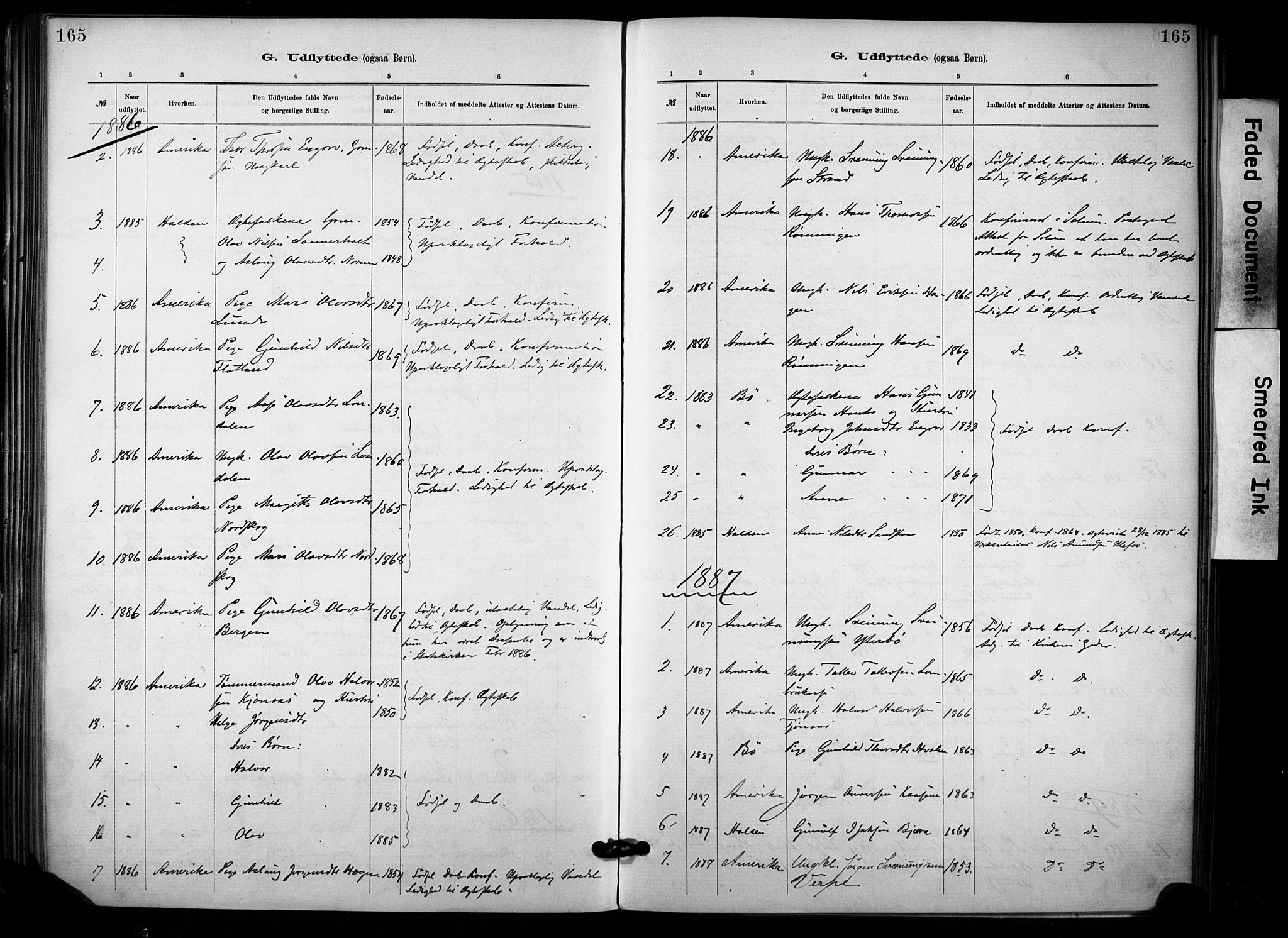 Lunde kirkebøker, SAKO/A-282/F/Fa/L0002: Parish register (official) no. I 2, 1884-1892, p. 165
