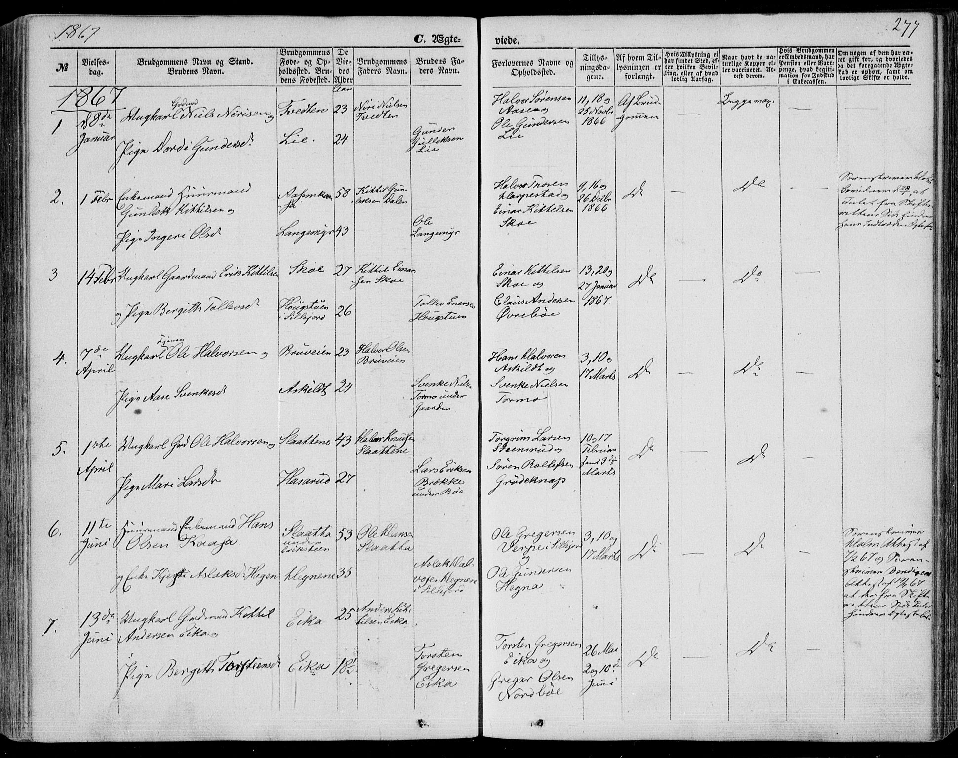Bø kirkebøker, SAKO/A-257/F/Fa/L0009: Parish register (official) no. 9, 1862-1879, p. 277