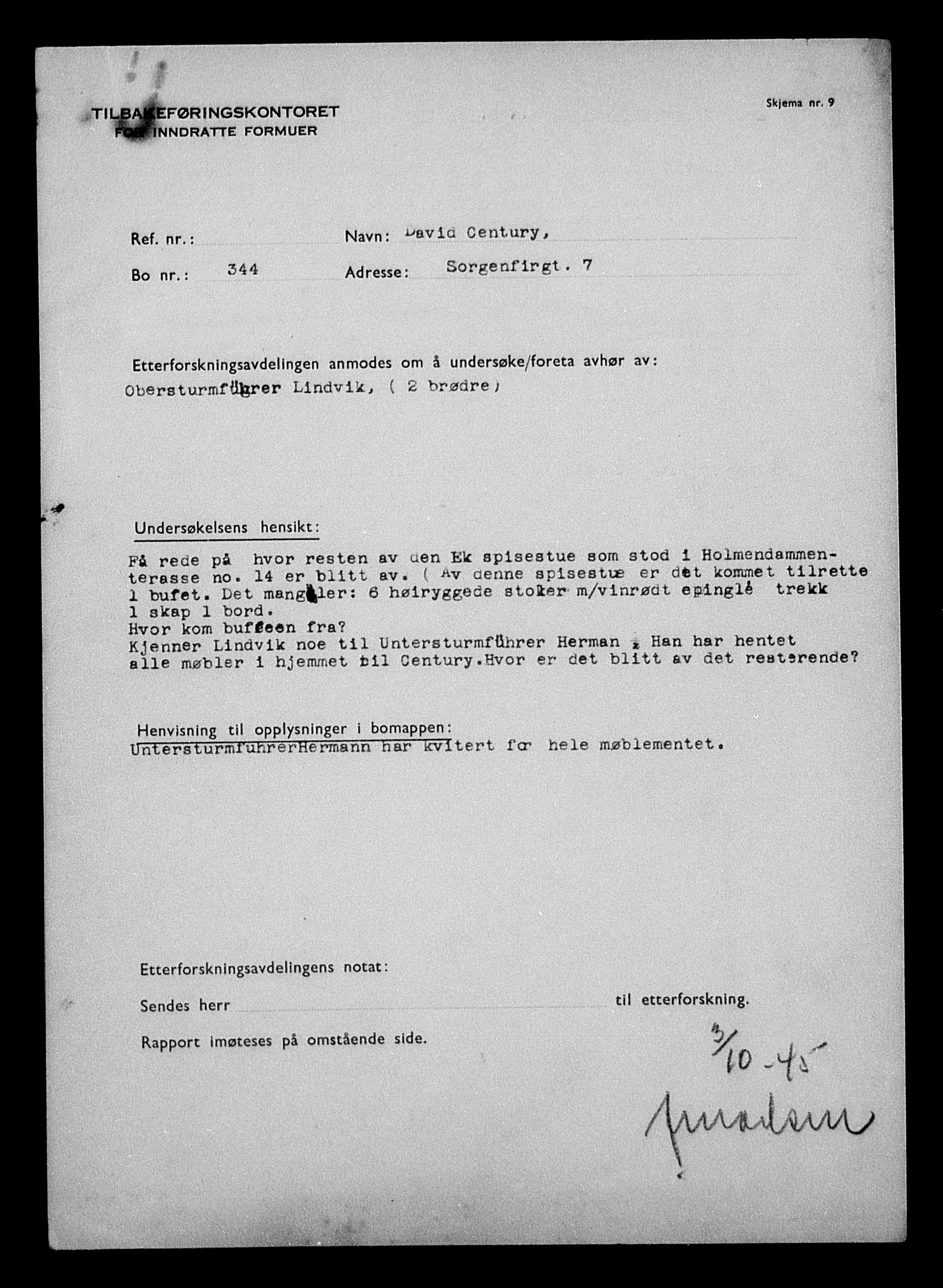 Justisdepartementet, Tilbakeføringskontoret for inndratte formuer, AV/RA-S-1564/H/Hc/Hcc/L0928: --, 1945-1947, p. 174