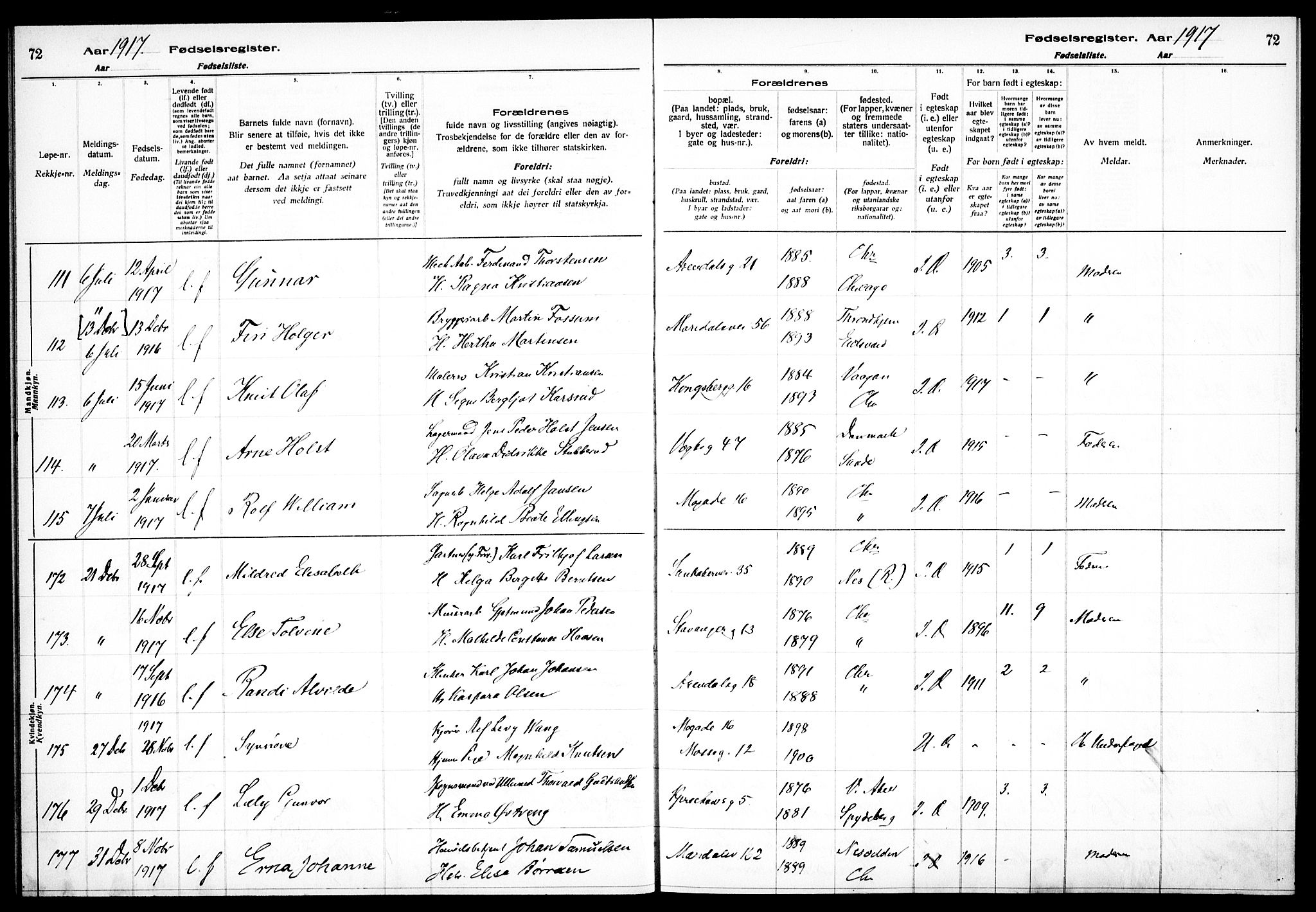 Sagene prestekontor Kirkebøker, SAO/A-10796/J/L0001: Birth register no. 1, 1916-1920, p. 72