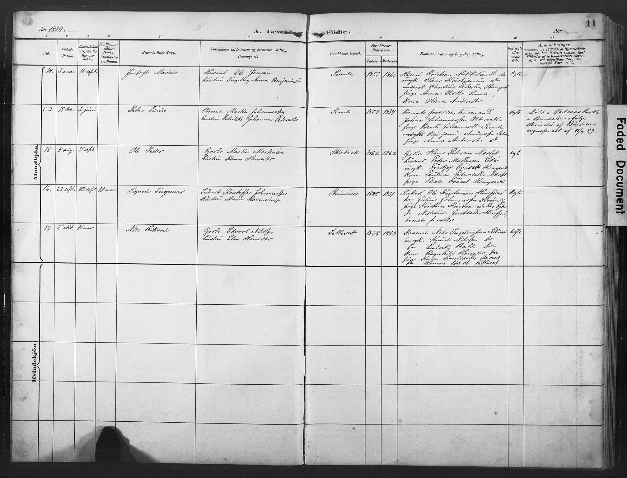 Ministerialprotokoller, klokkerbøker og fødselsregistre - Nord-Trøndelag, SAT/A-1458/789/L0706: Parish register (copy) no. 789C01, 1888-1931, p. 11