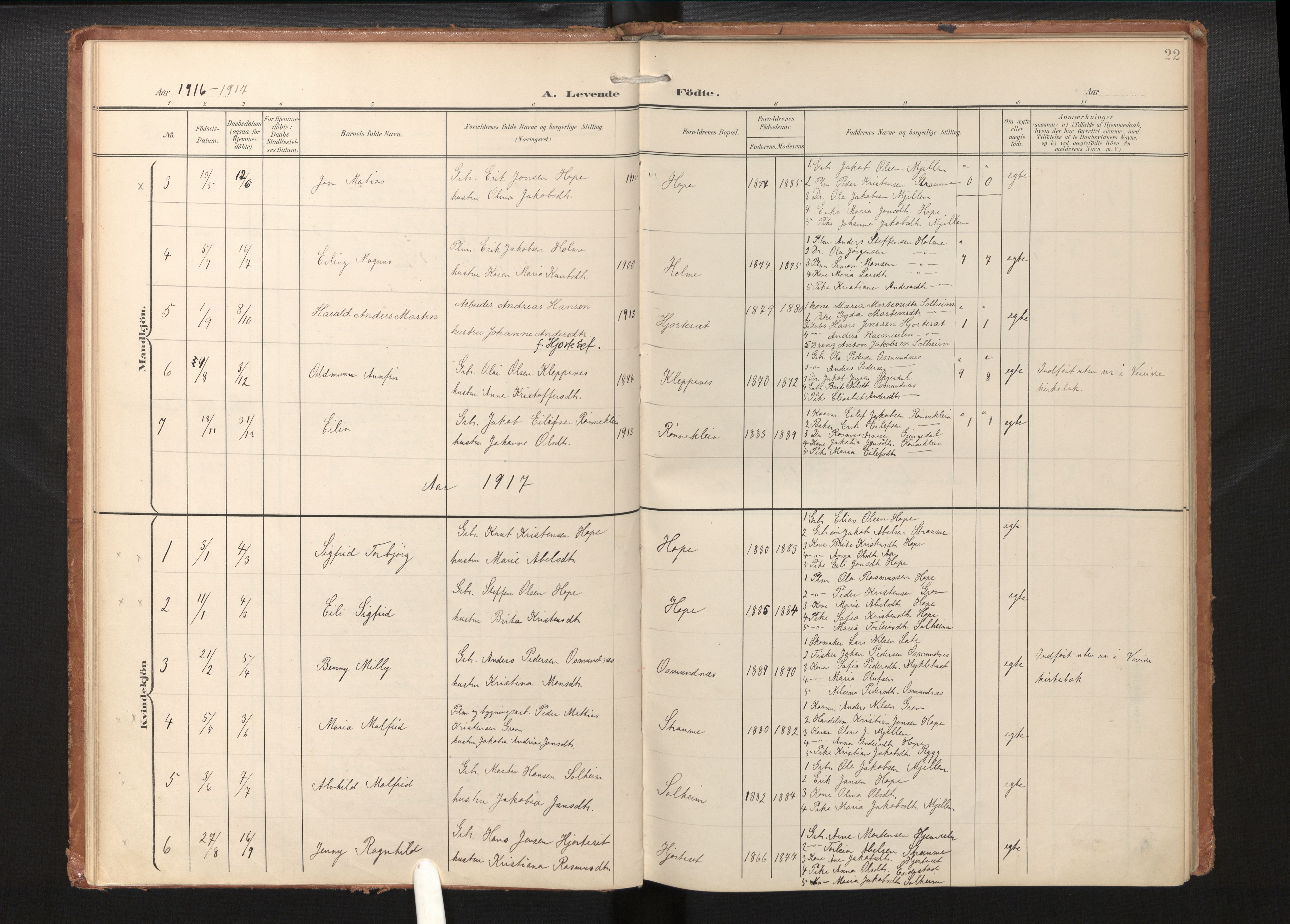 Gloppen sokneprestembete, SAB/A-80101/H/Haa/Haae/L0002: Parish register (official) no. E 2, 1904-1925, p. 21b-22a