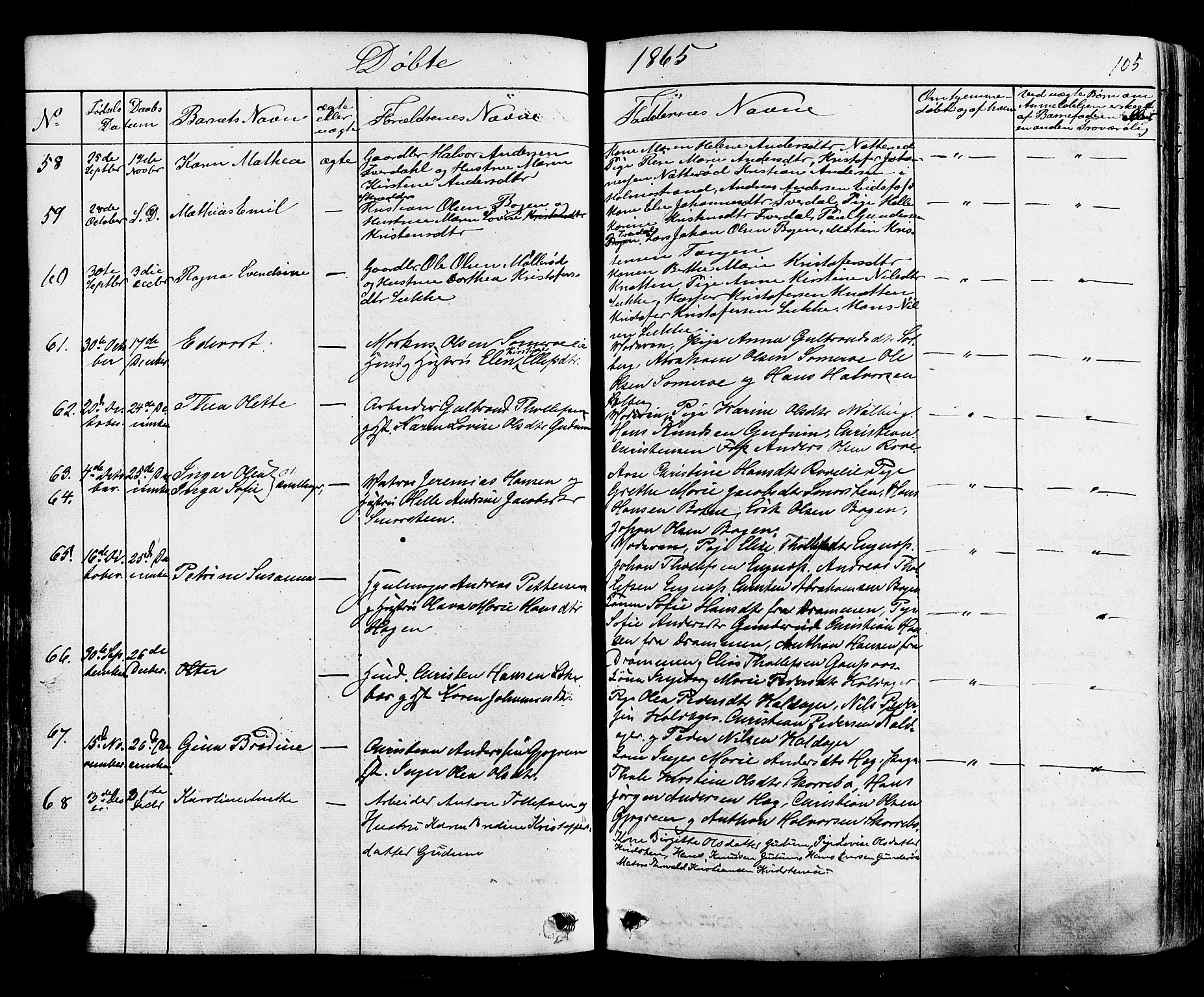 Botne kirkebøker, AV/SAKO-A-340/F/Fa/L0006: Parish register (official) no. I 6, 1836-1877, p. 105